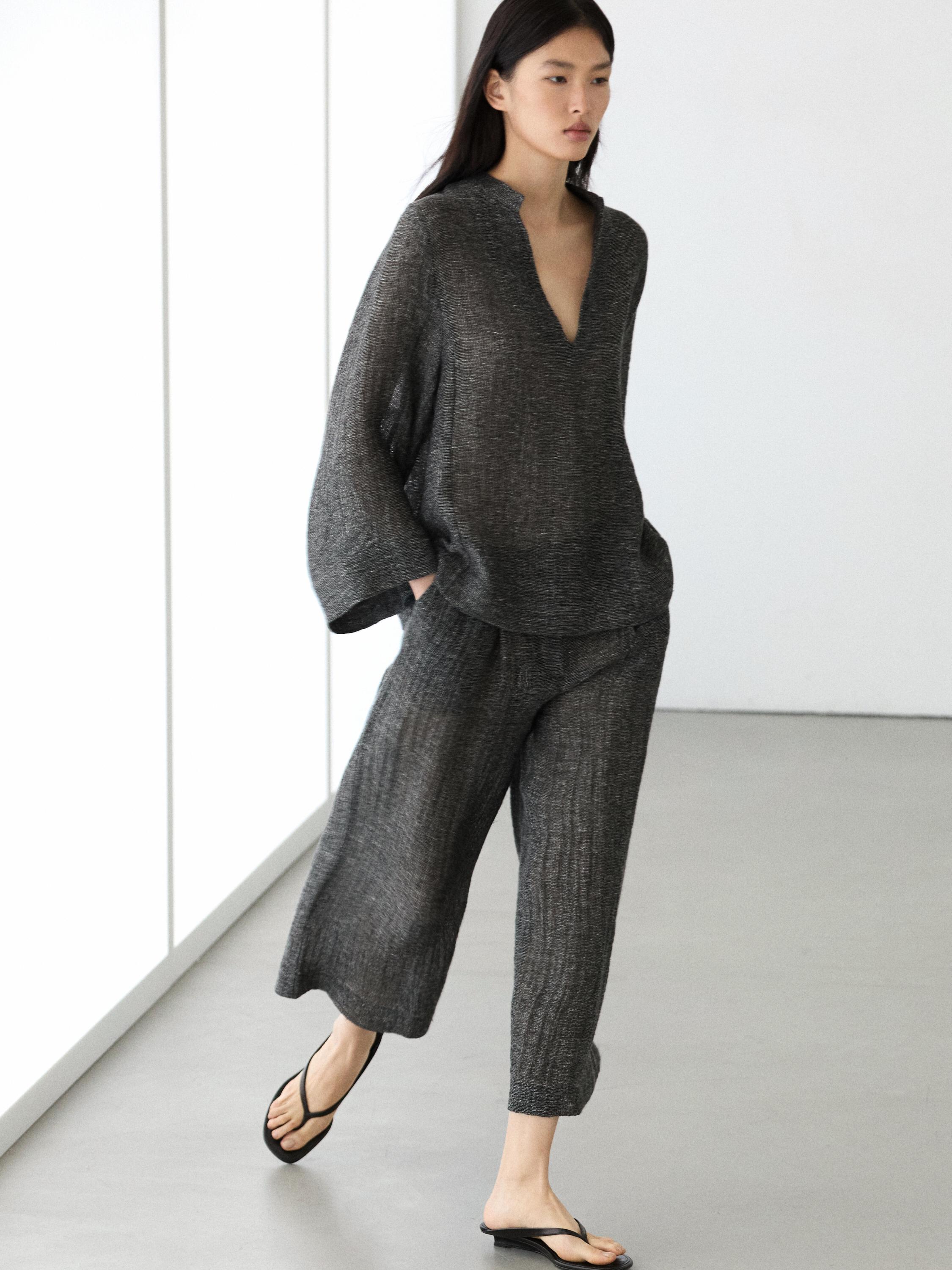Melange linen blouse — GREY