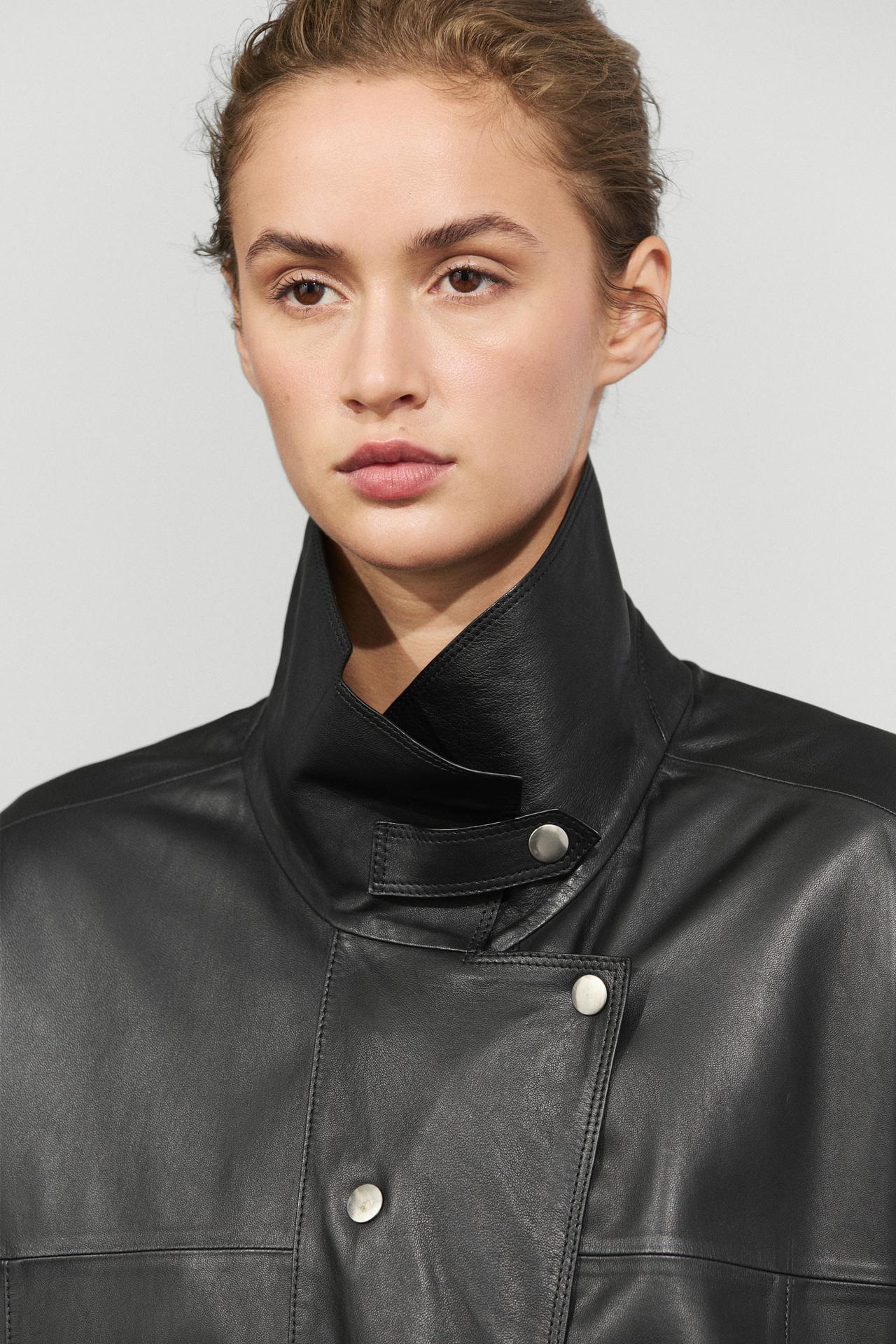Leather button-detail jacket — BLACK