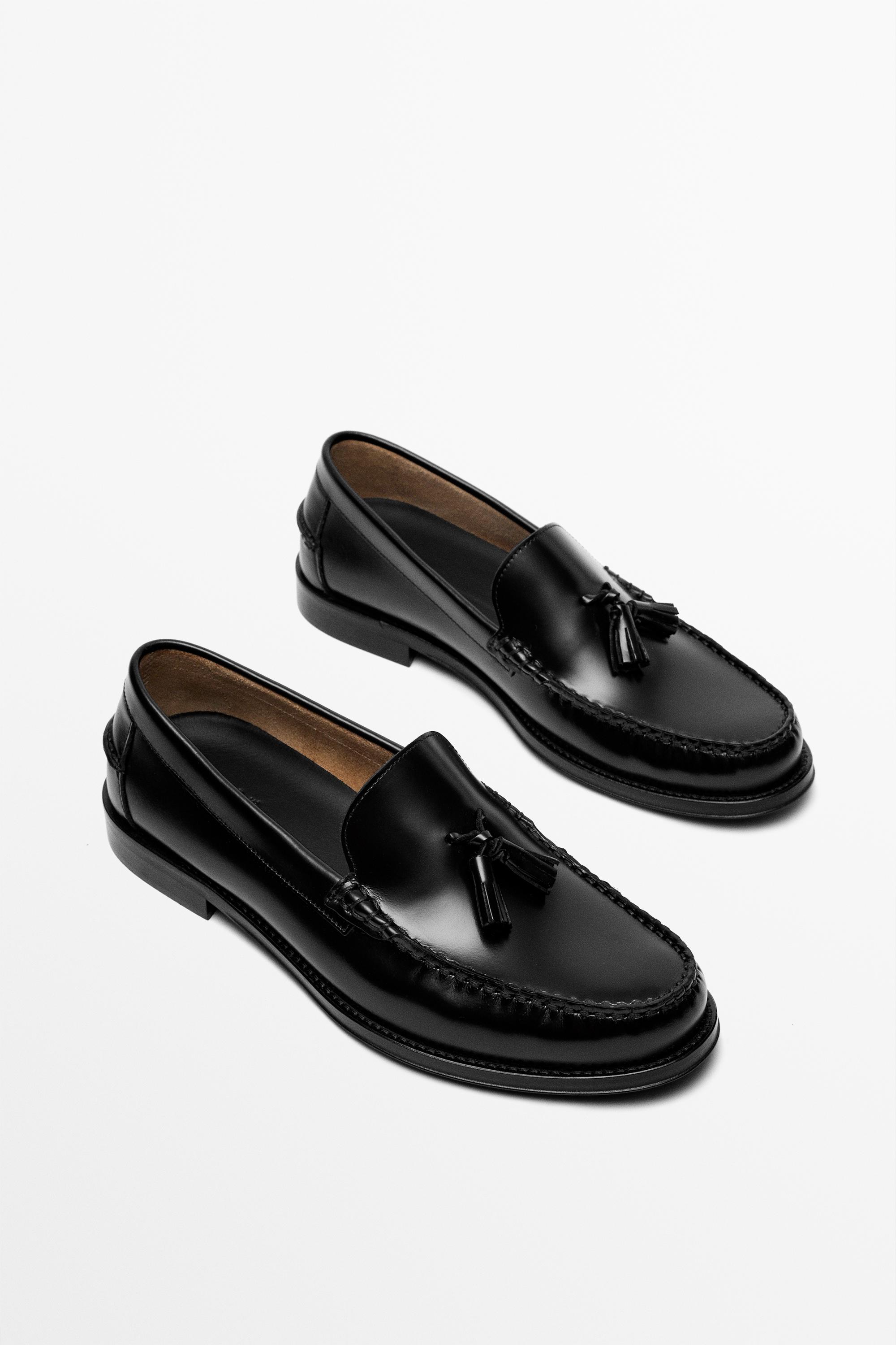 Leather tassel loafer — BLACK