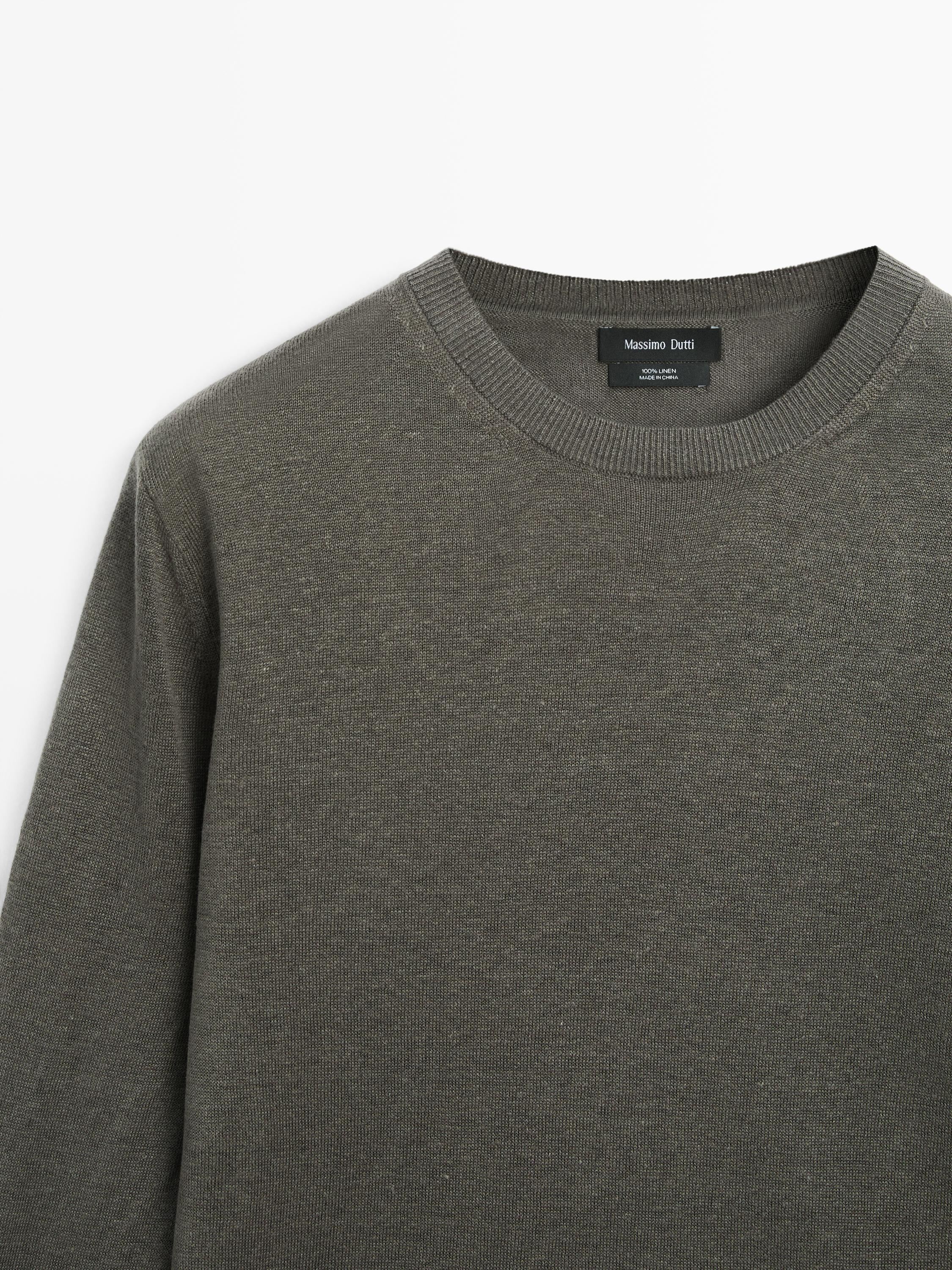 100% linen knit crew neck sweater — Powder