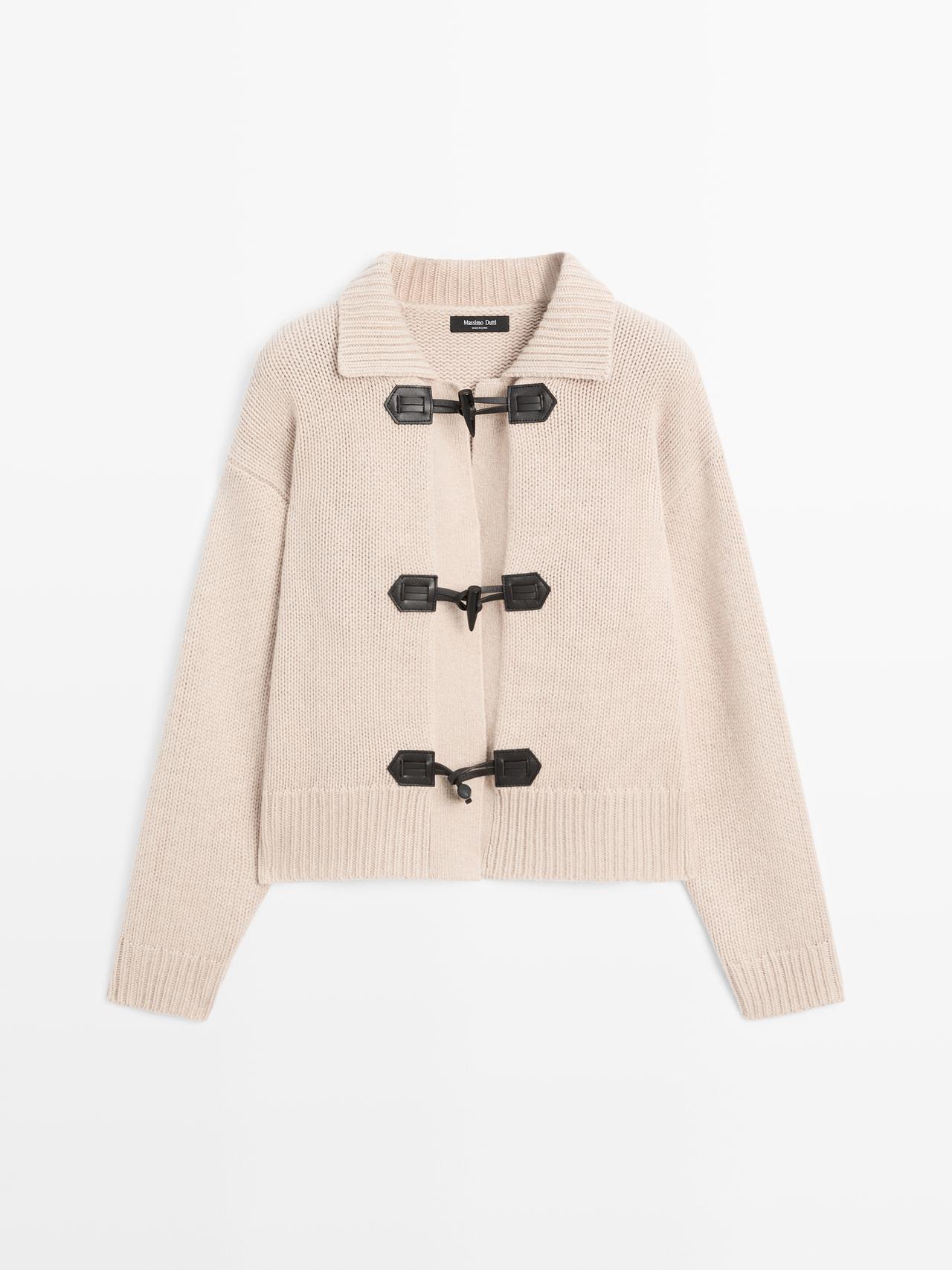 Massimo Dutti - Dame - Cardigan I Uldblanding Med Knapdetalje På Horn - Mink - Xs