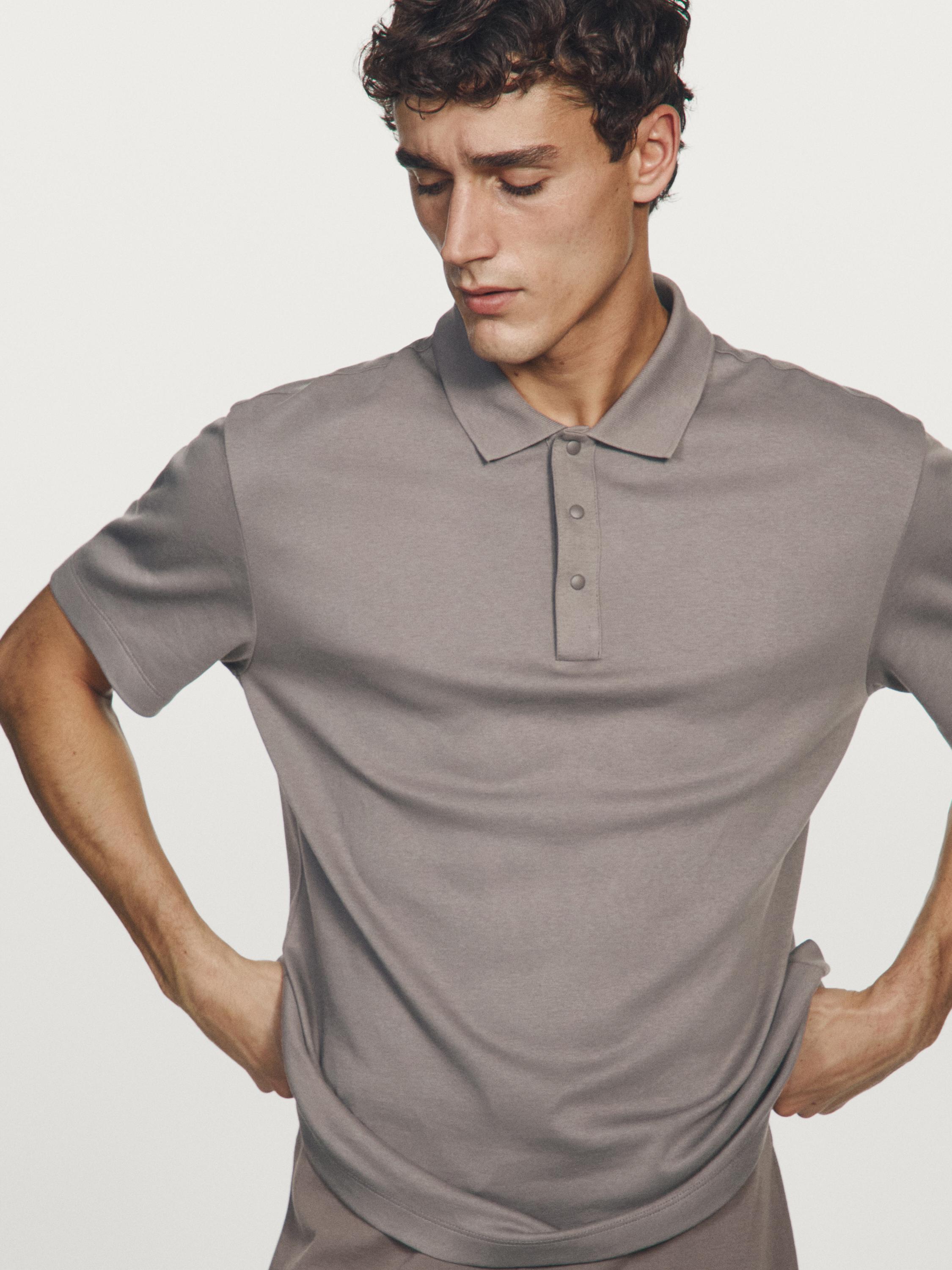 Short sleeve cotton polo shirt — PALE OCHRE