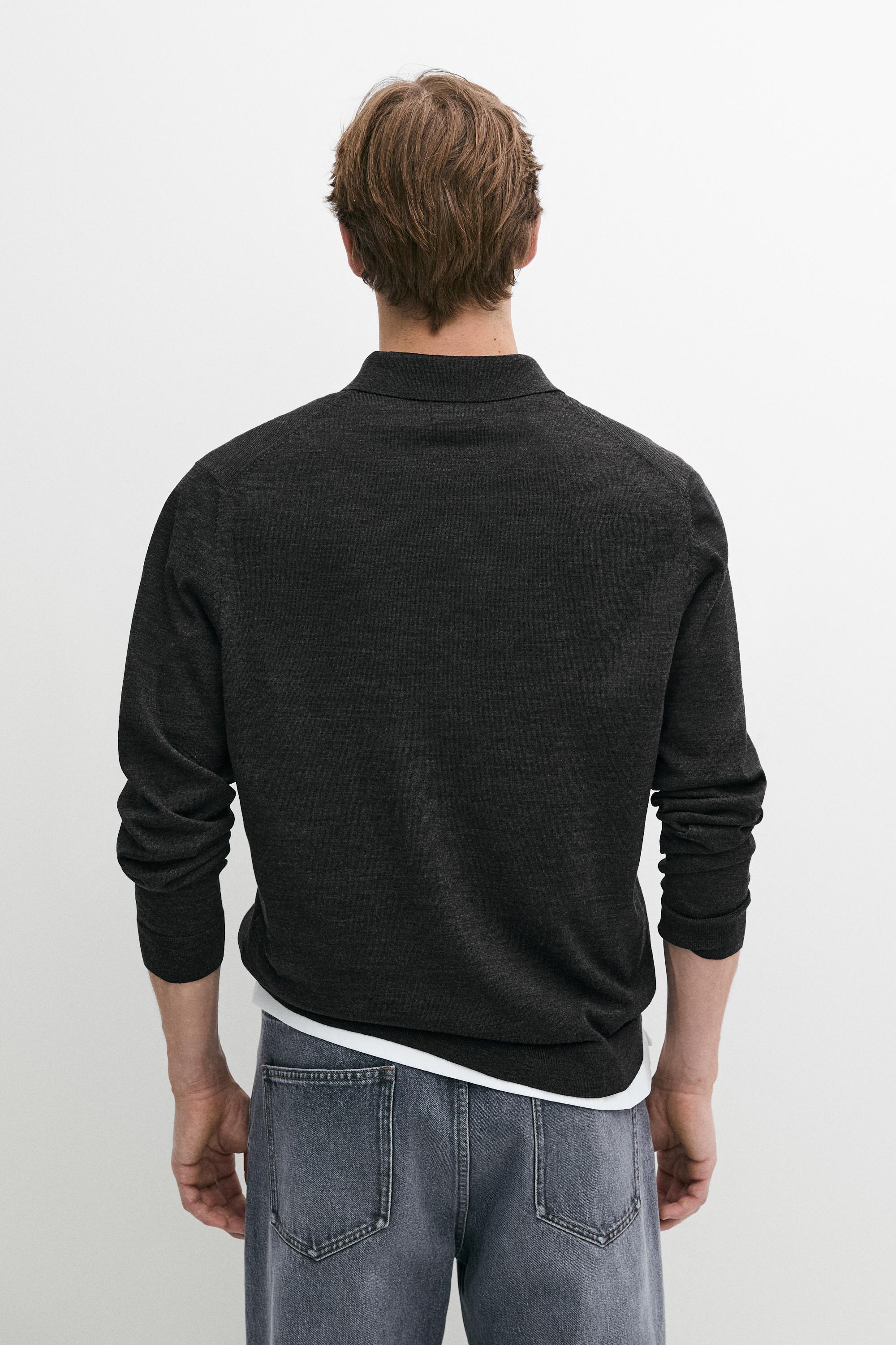 100% merino wool knit polo sweater — CHARCOAL