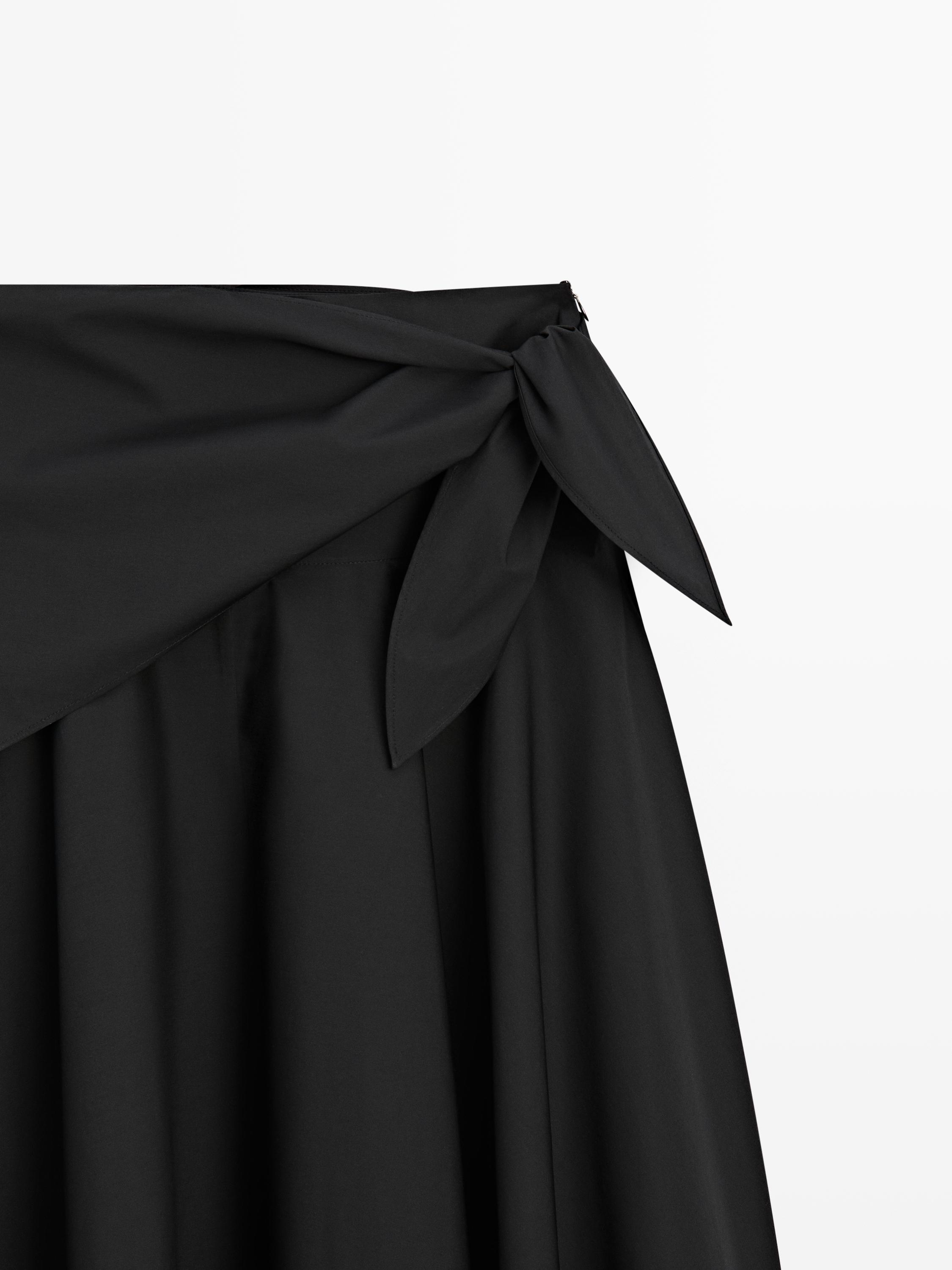 Midi skirt with scarf detail — BLACK