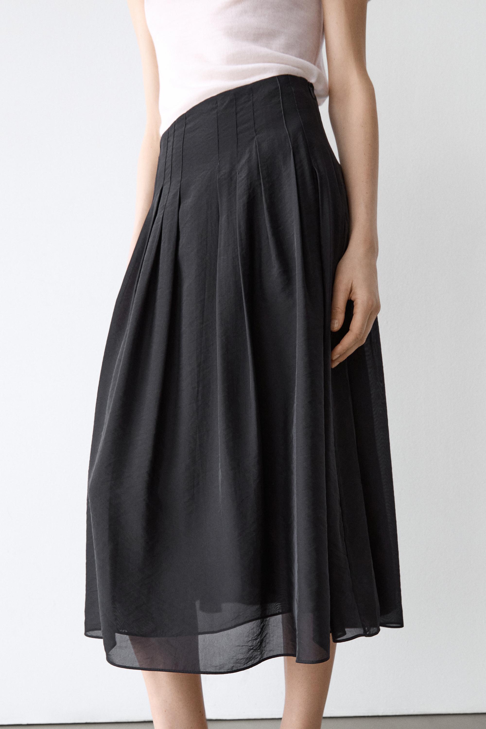 Flowing midi skirt with pintucks