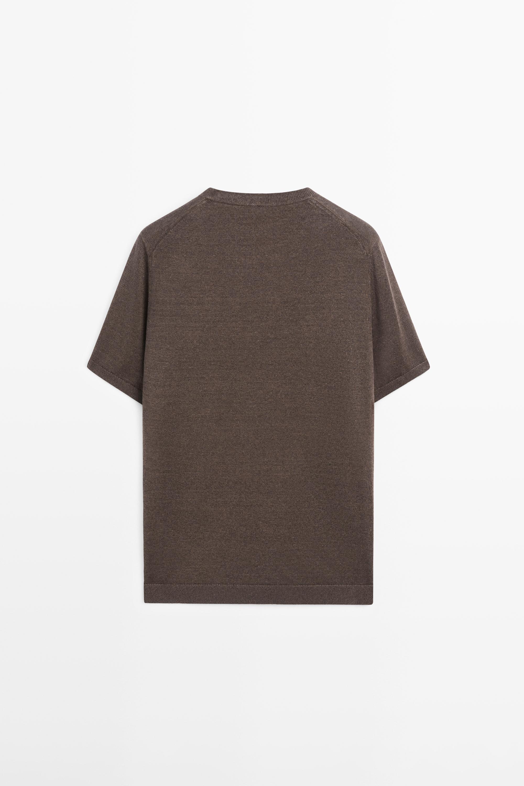 Lightweight 100% linen knit T-shirt — BROWN