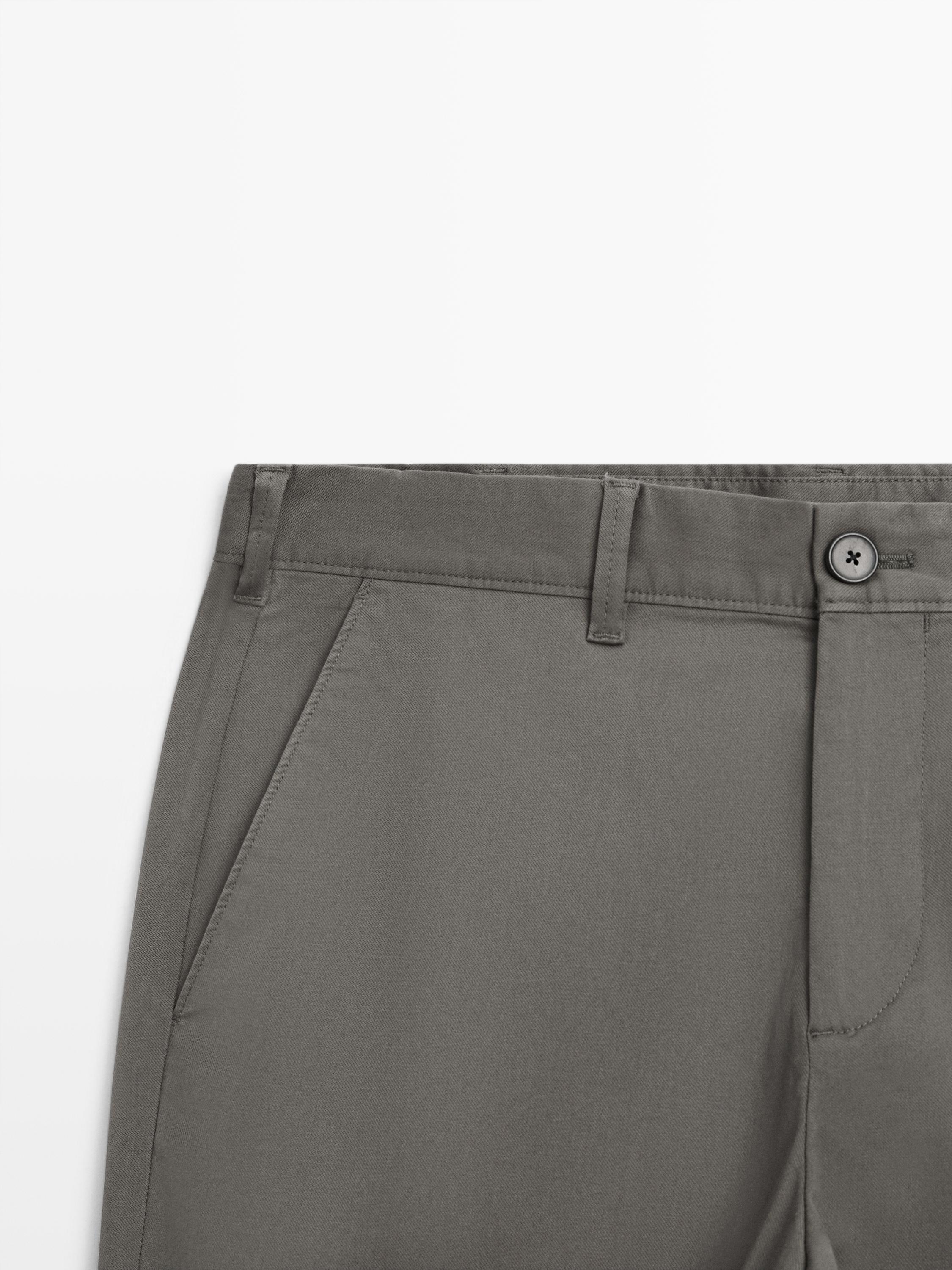 Cotton blend slim fit pants — GREY