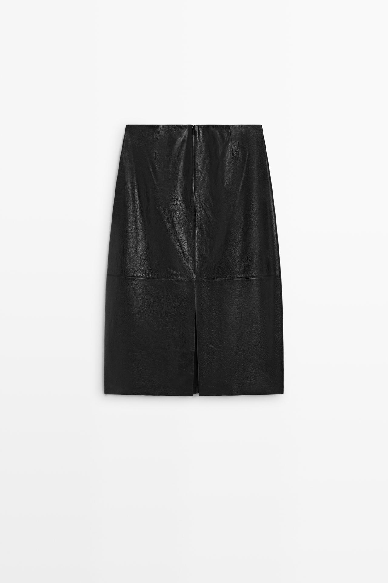 Midi balloon  skirt with Nappa leather seams — BLACK