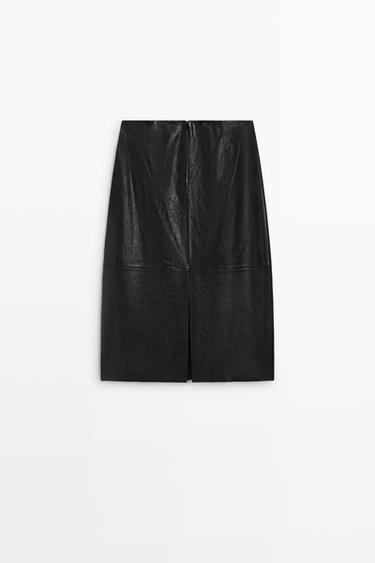 Midi balloon  skirt with Nappa leather seams — BLACK 6