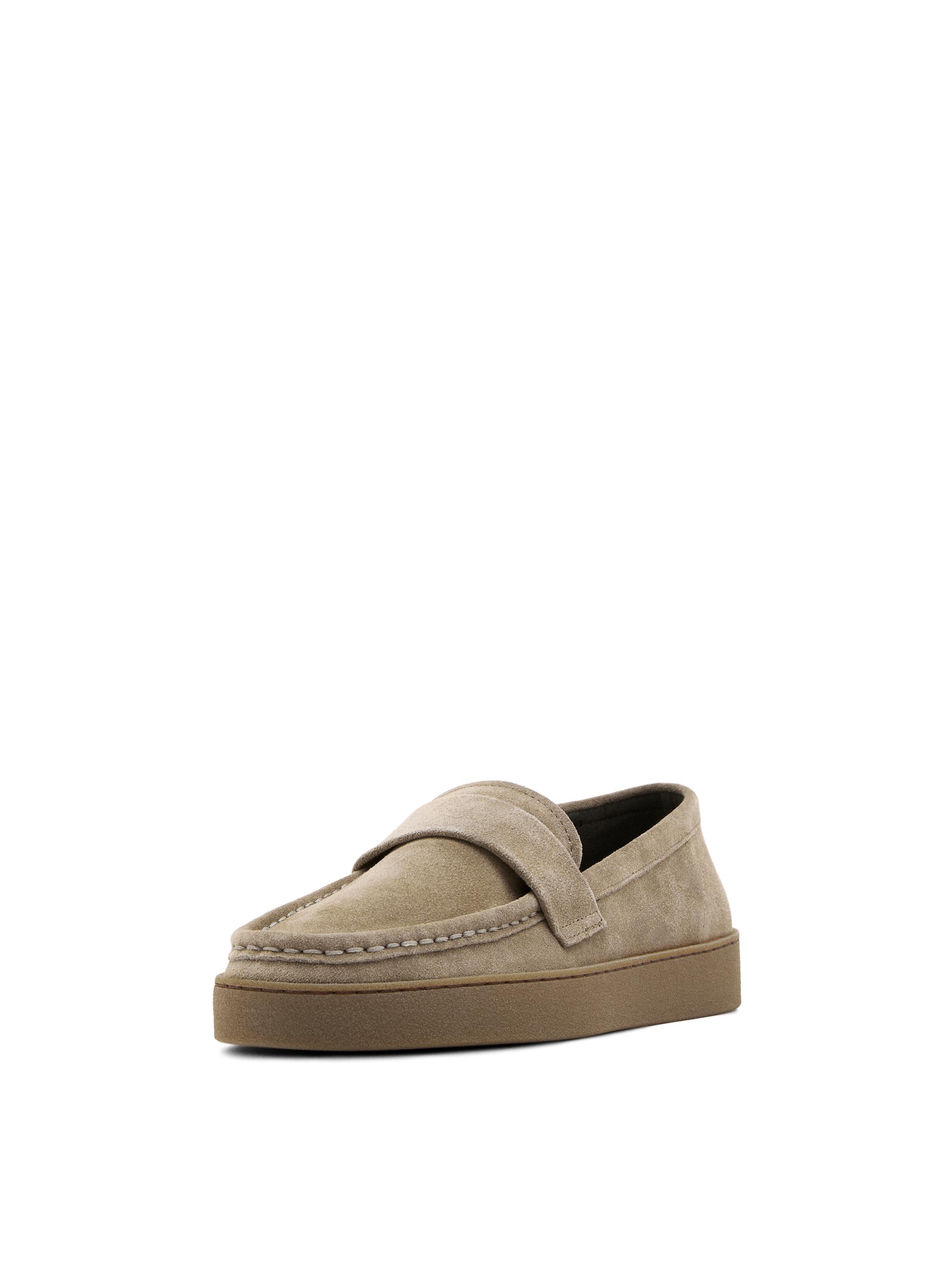 Split leather loafers with caramel sole — SAND