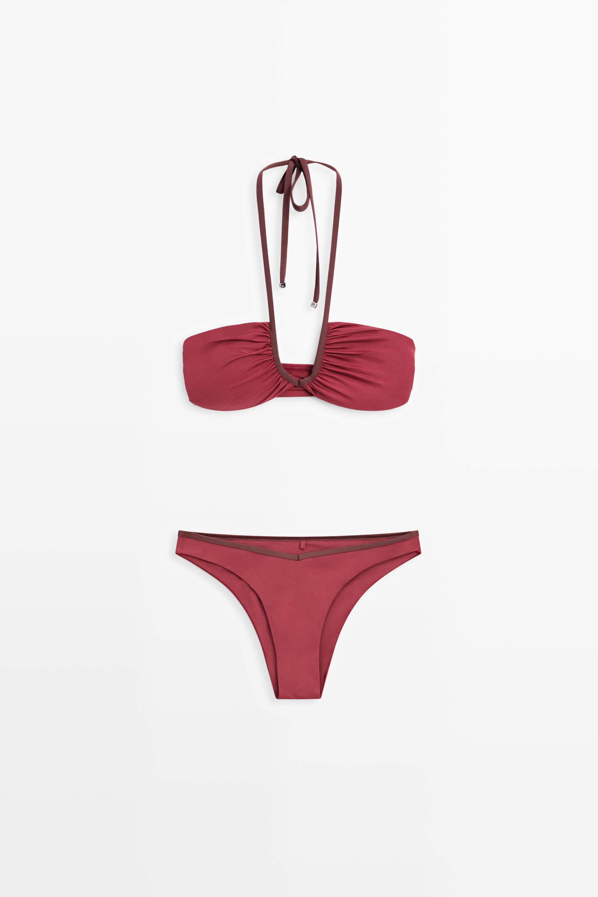 Bikini top with contrast gathered detail — PINK
