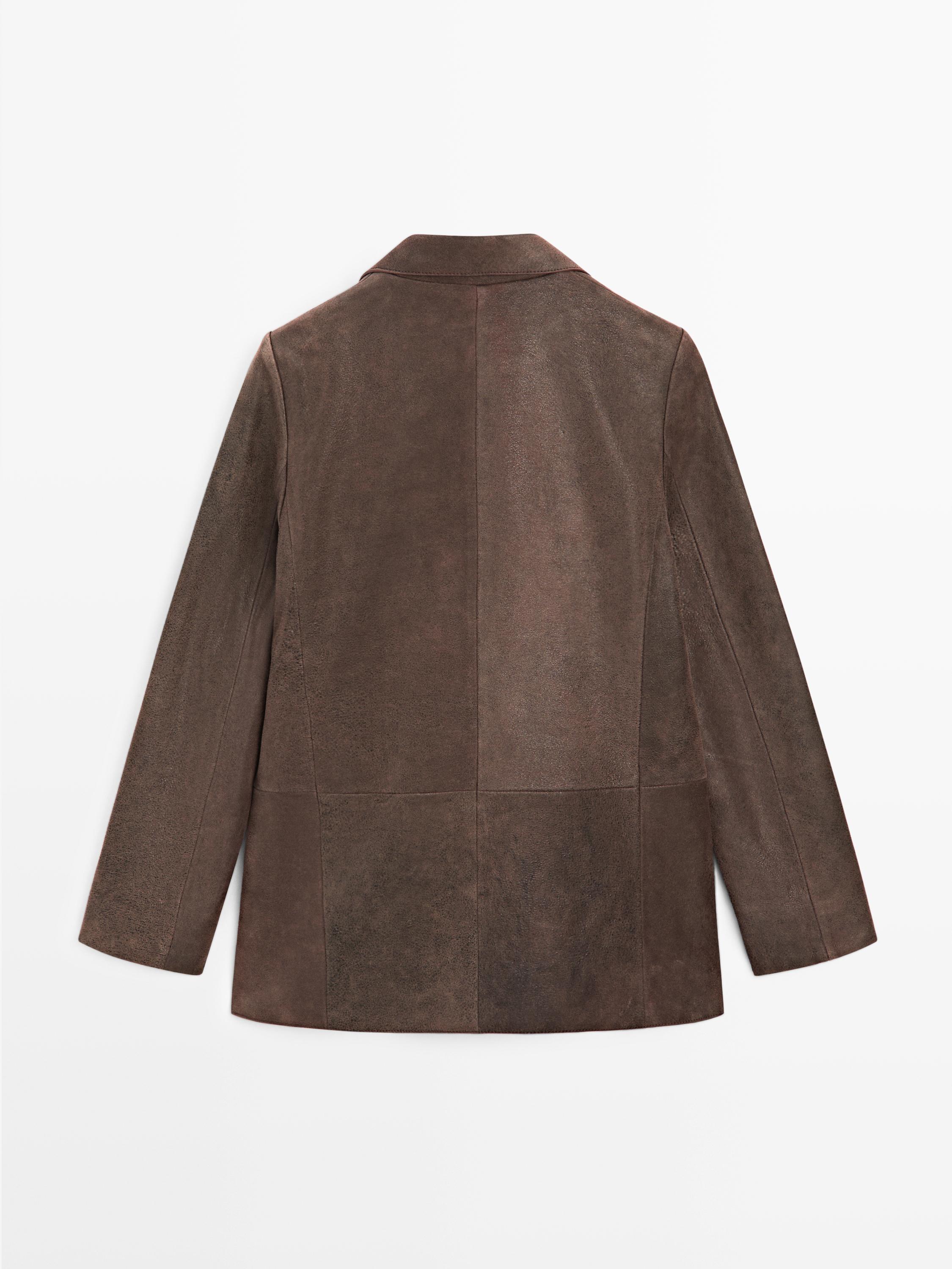 Suede leather blazer with lapel collar