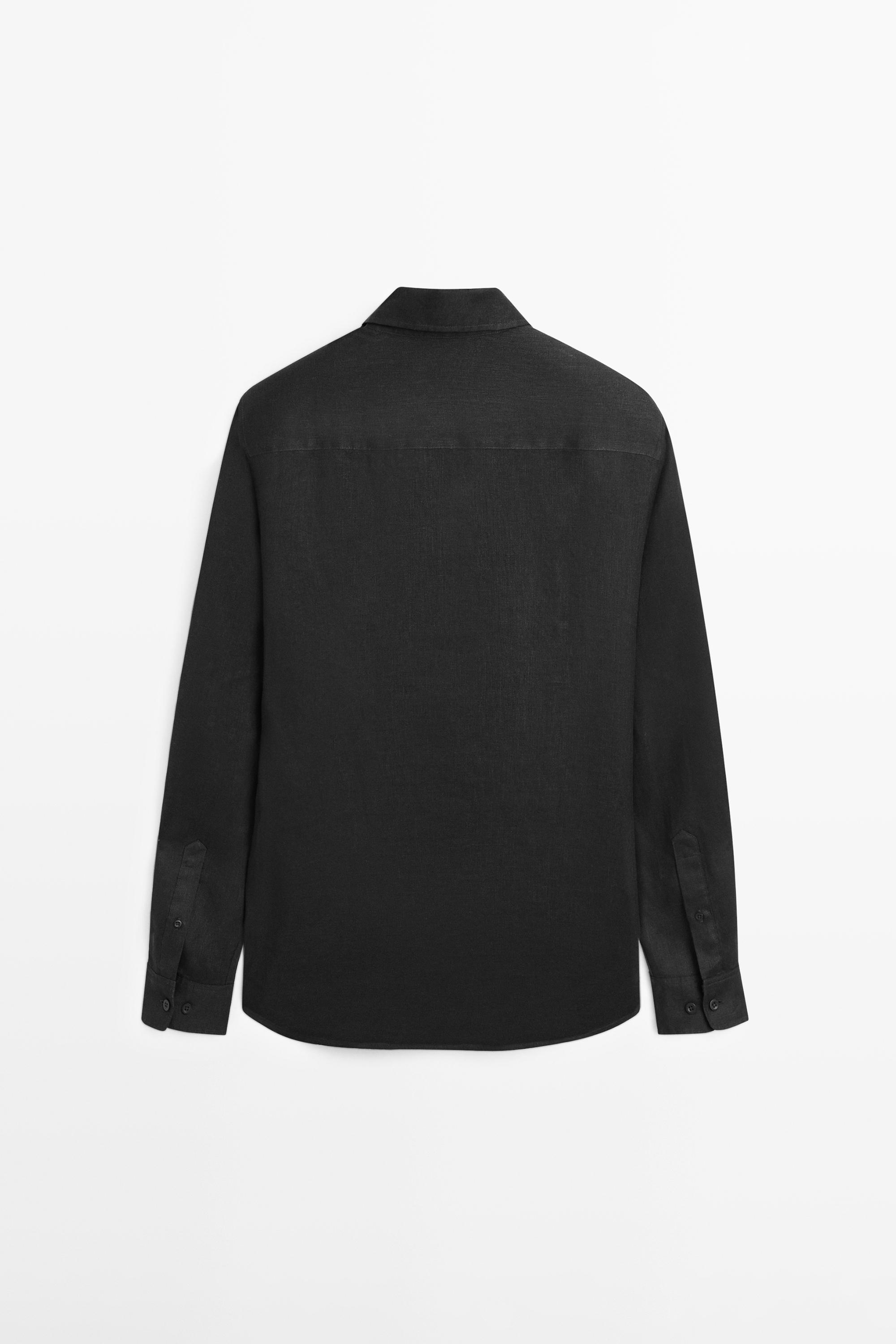 100% linen slim fit shirt — BLACK