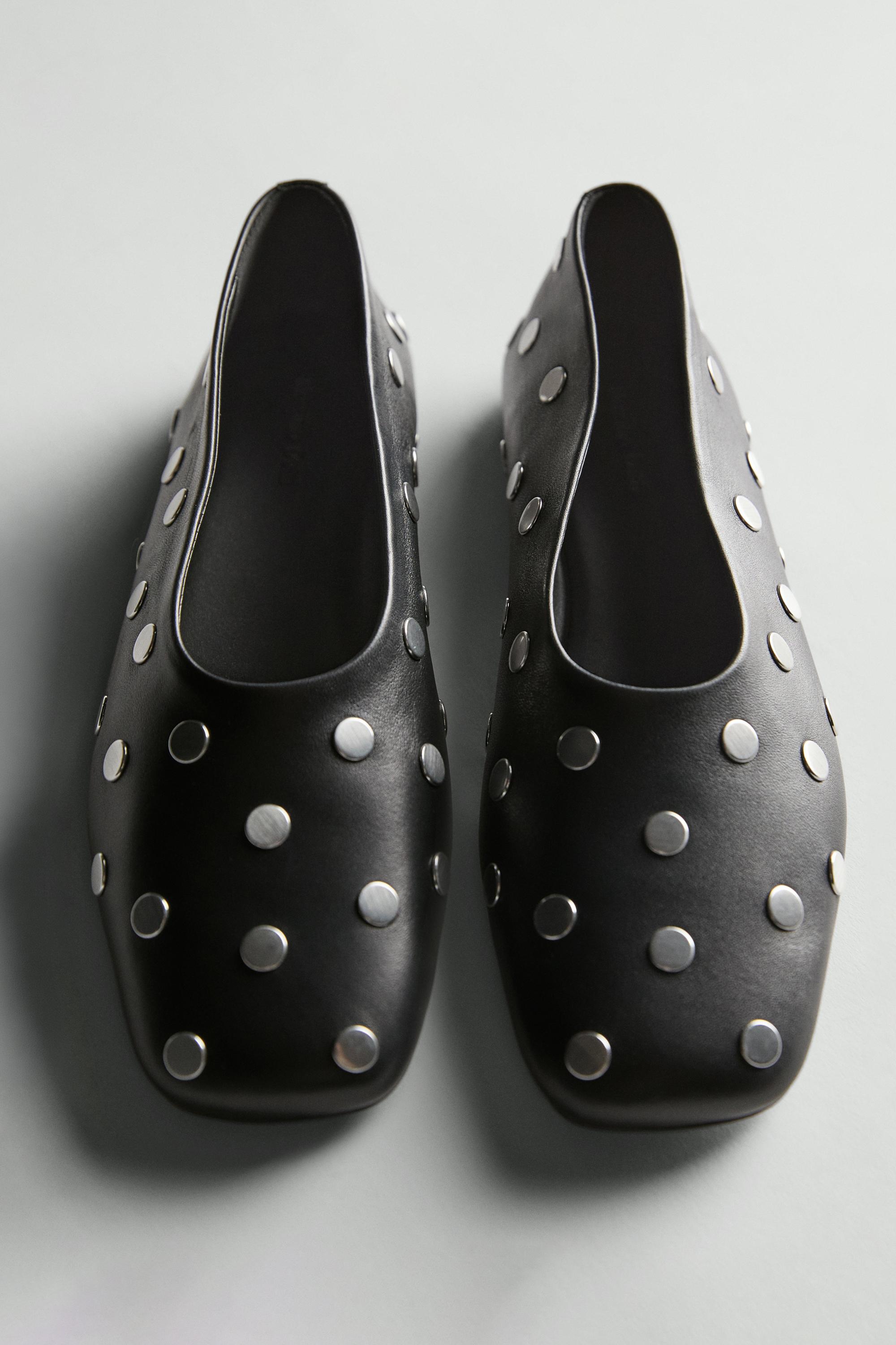 Studded ballet flats with square vamp — BLACK