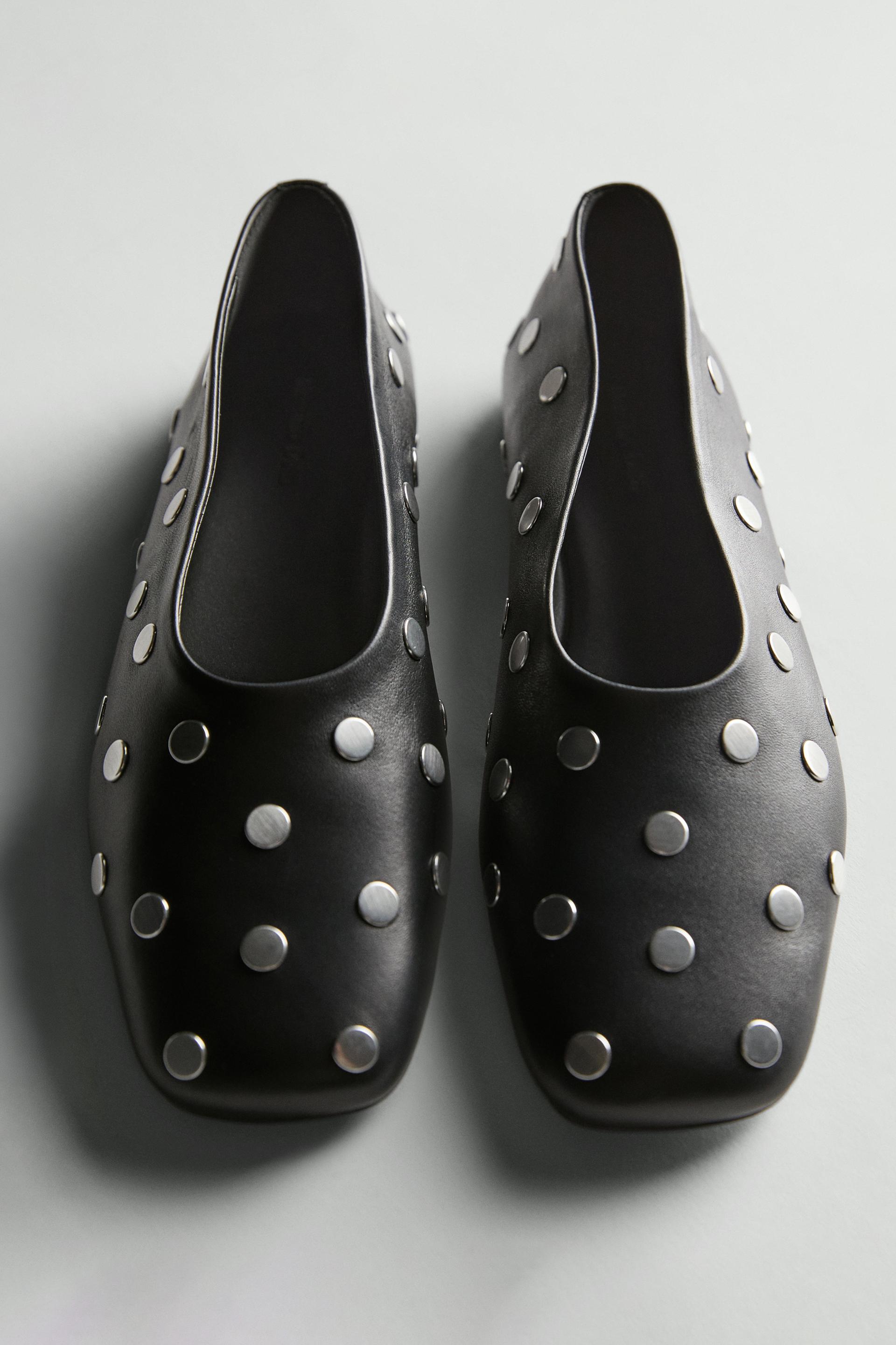 Bailarina Tachas Horma Cuadrada - Negro - 38 - Massimo Dutti - Mujer