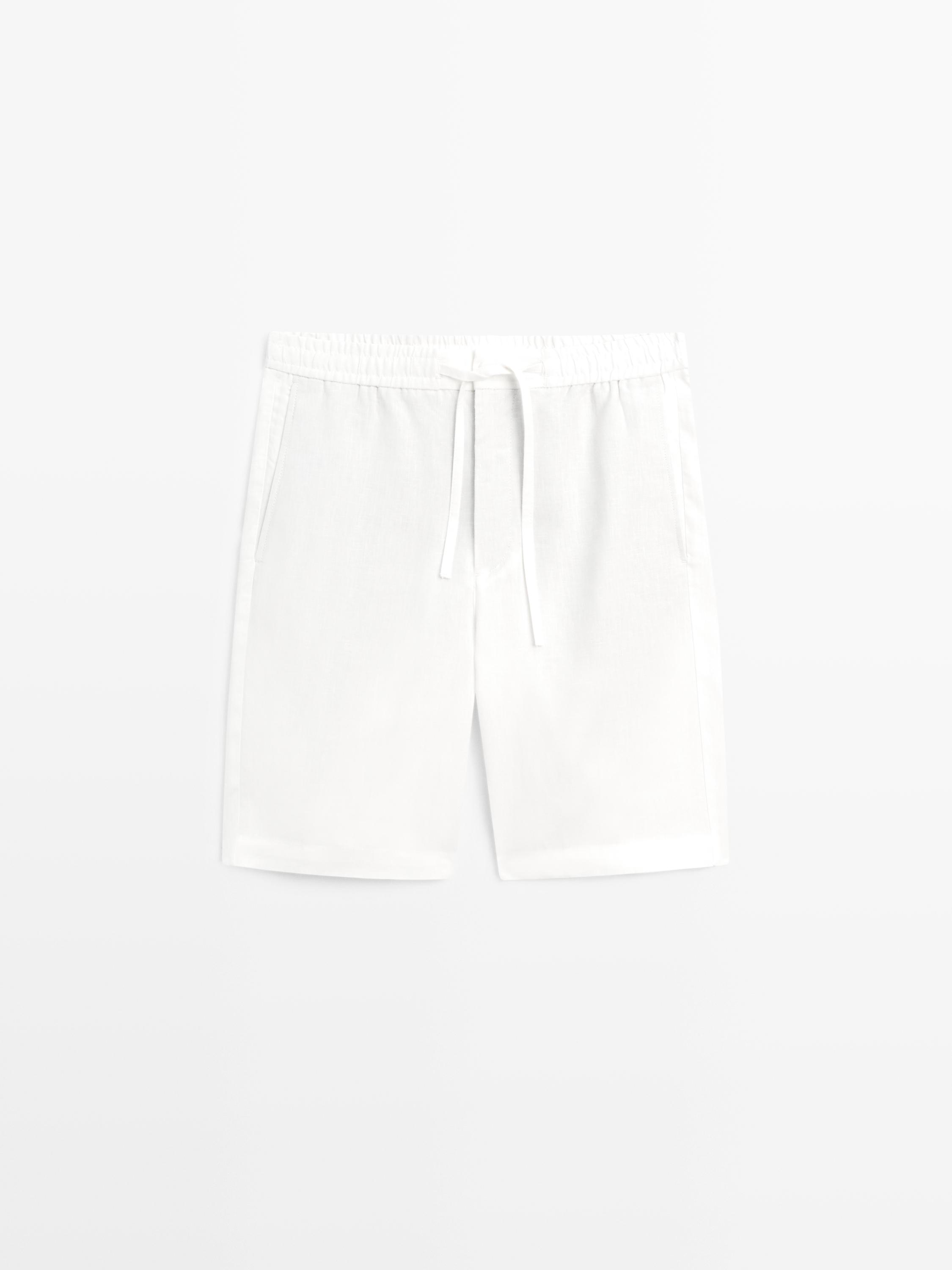 100% linen short Bermuda shorts — Off white