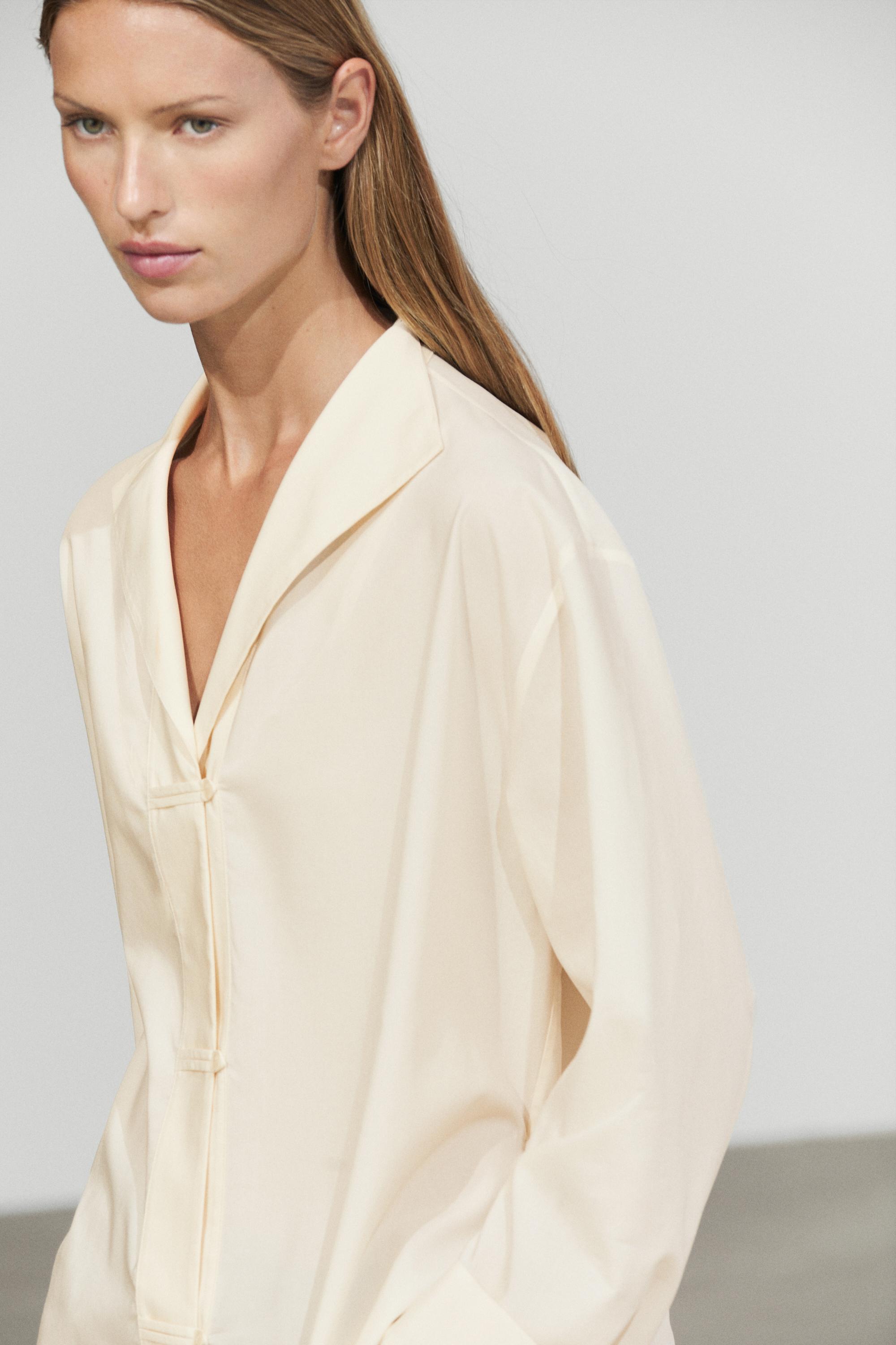 Massimo Dutti Düğme detaylı dökümlü gömlek görsel 8
