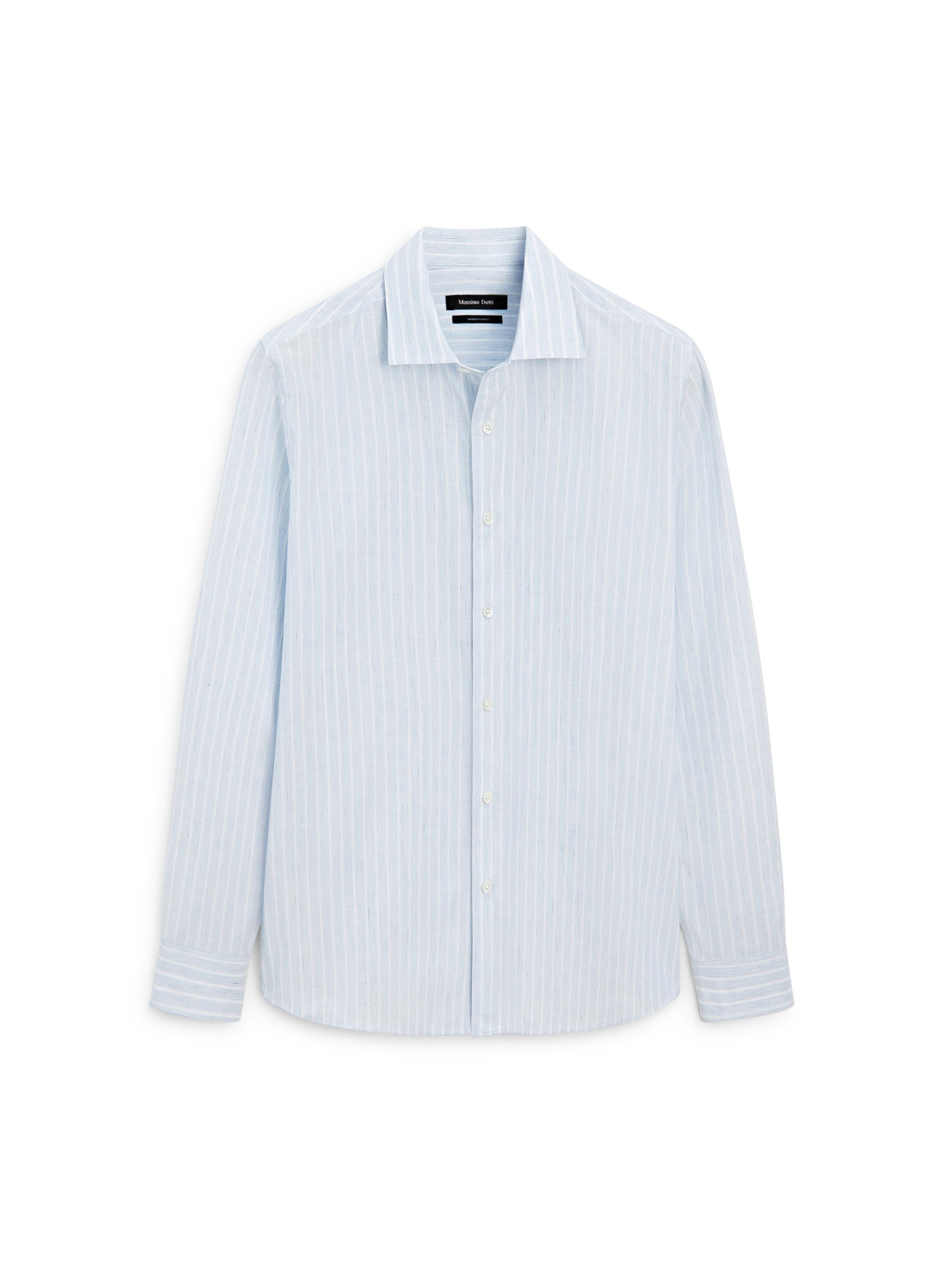 Cotton blend regular fit striped shirt — SKY BLUE