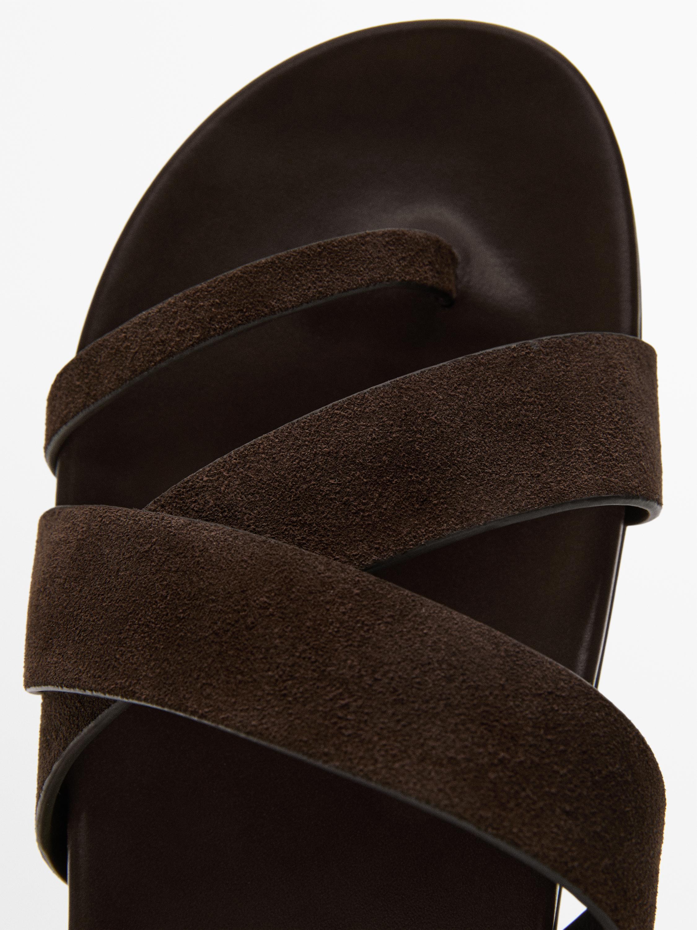 Leather strap sandals — BROWN