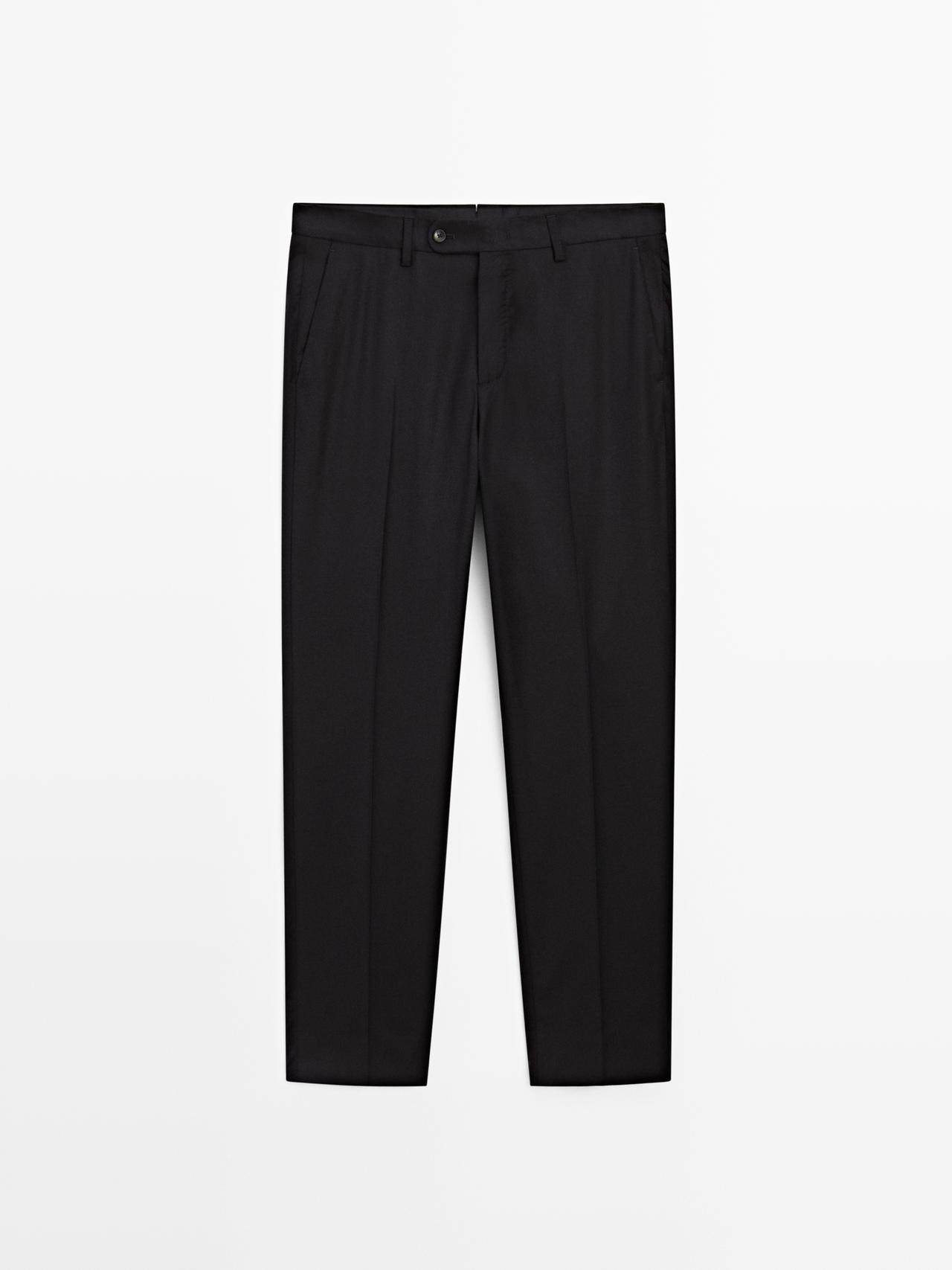 Massimo Dutti - Herre - Wool Blend Flannel Suit Trousers - Marineblå - 44