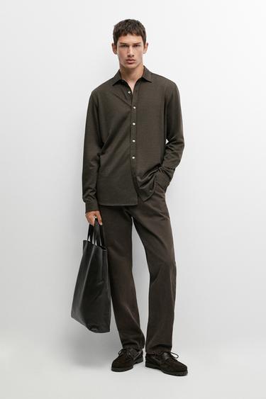Stretch slim fit cotton shirt — BROWN 1