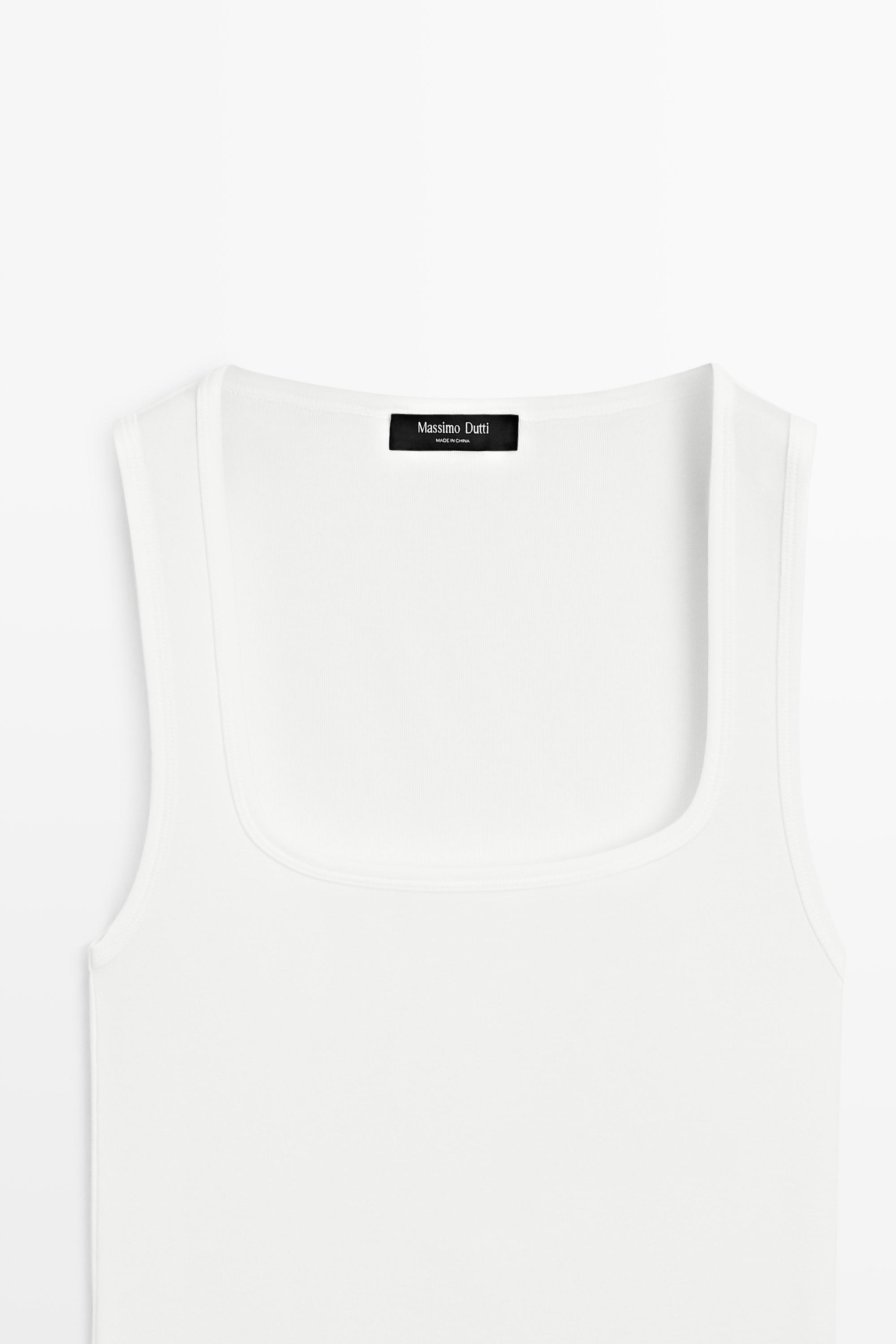Cotton blend square neck top — Off white