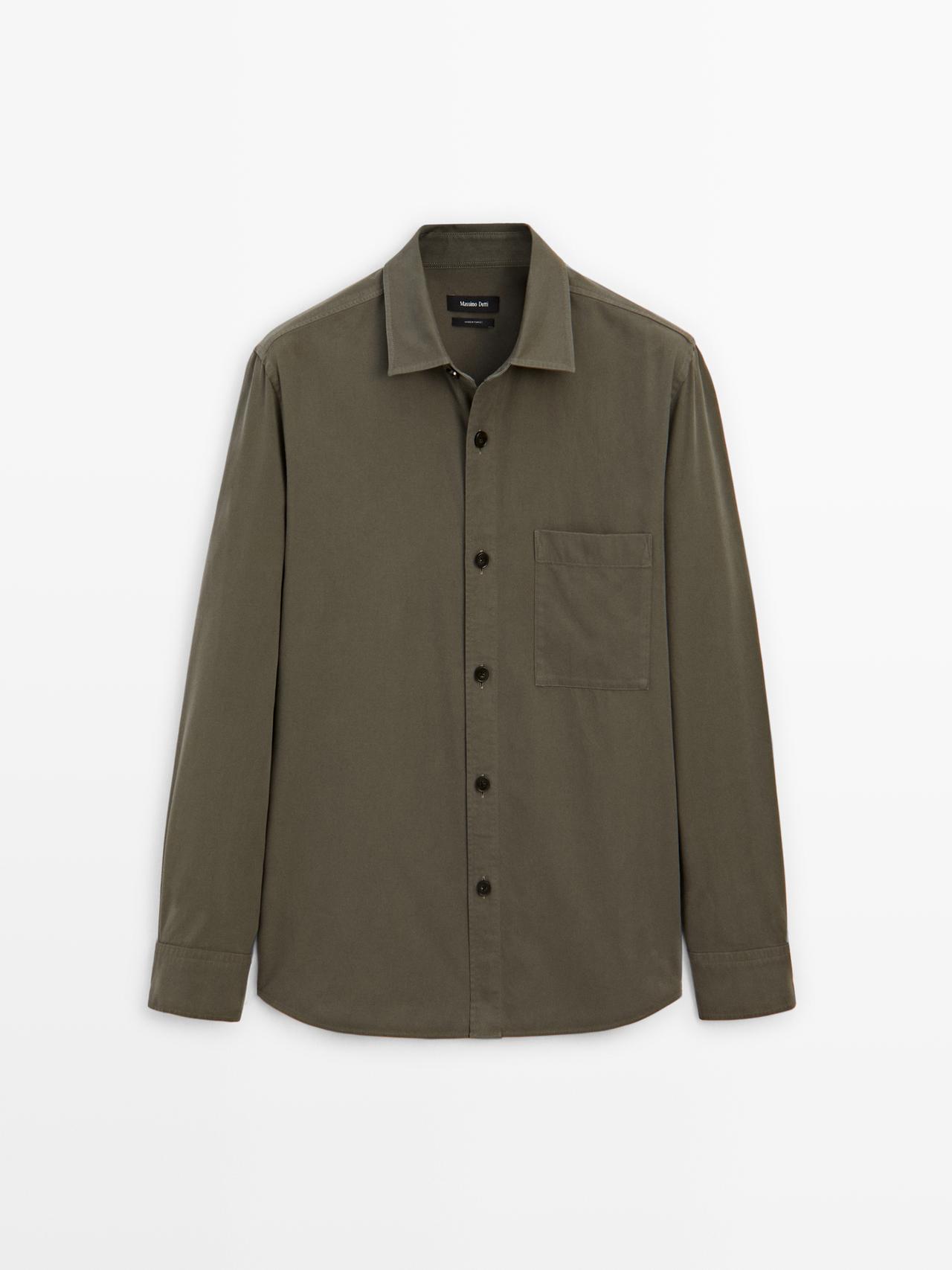 Massimo Dutti - Herre - Skjorte I 100% Bomuld Med Lommedetalje - Grøn - L