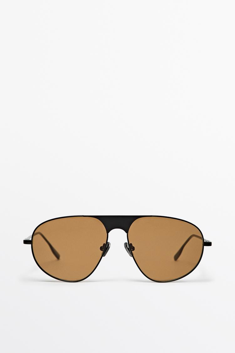 Metallic aviator sunglasses — Caramel