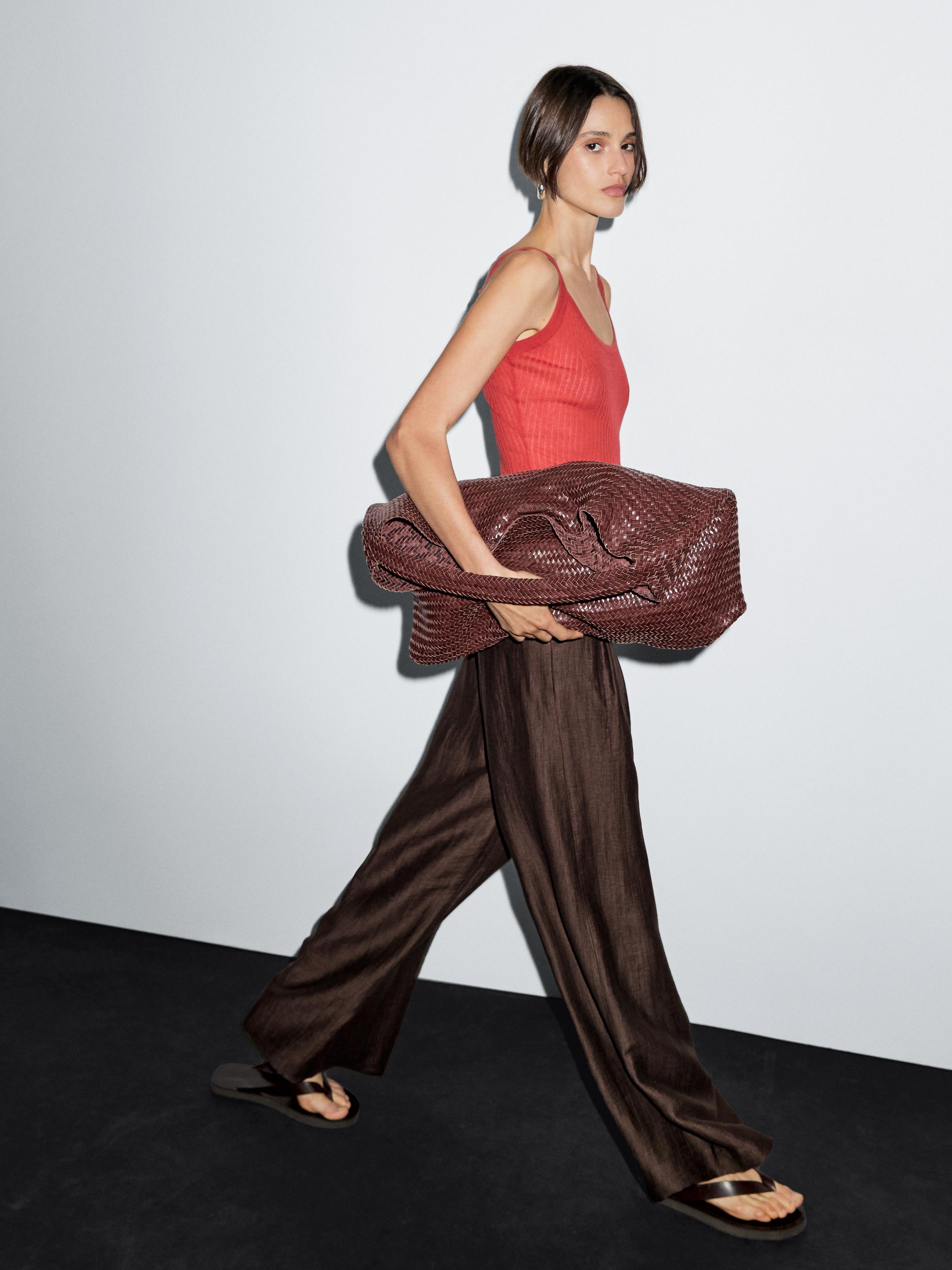 Wide-leg mid-rise crinkle trousers
