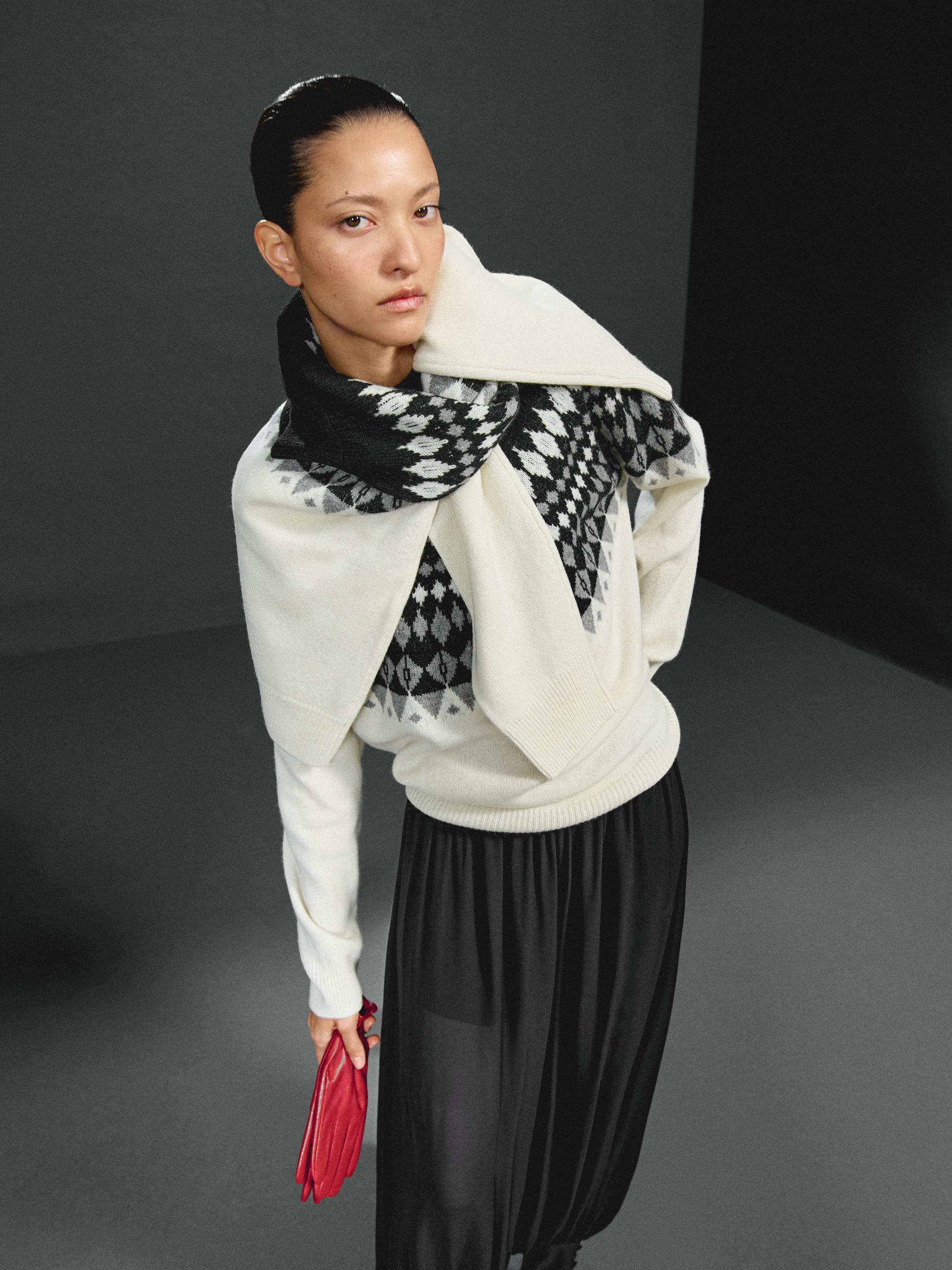 Wool blend jacquard knit sweater