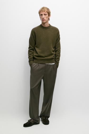 100% wool knit round-neck sweater — DARK OLIVE GREEN 1