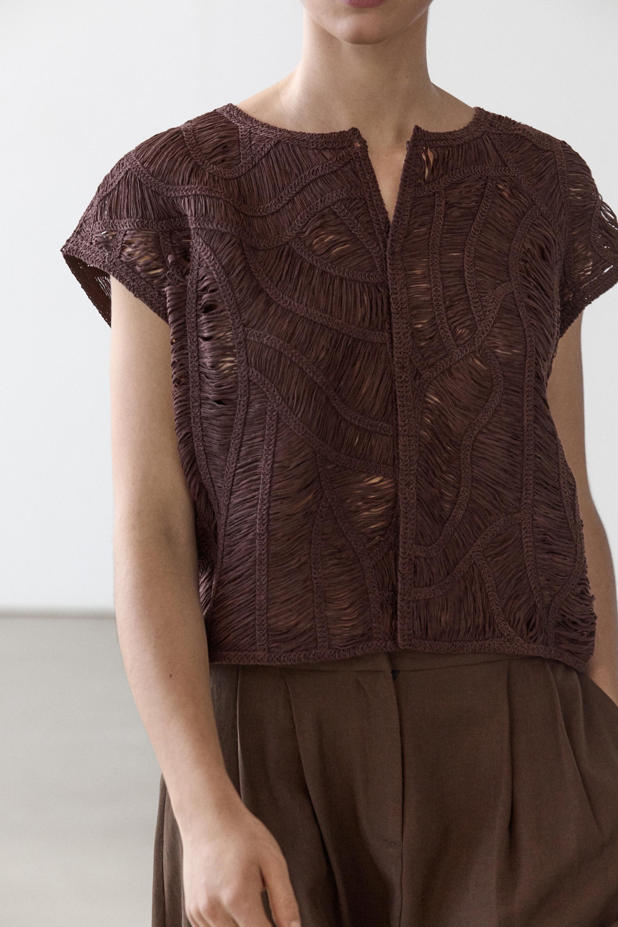 Crochet knit vest — AUBERGINE