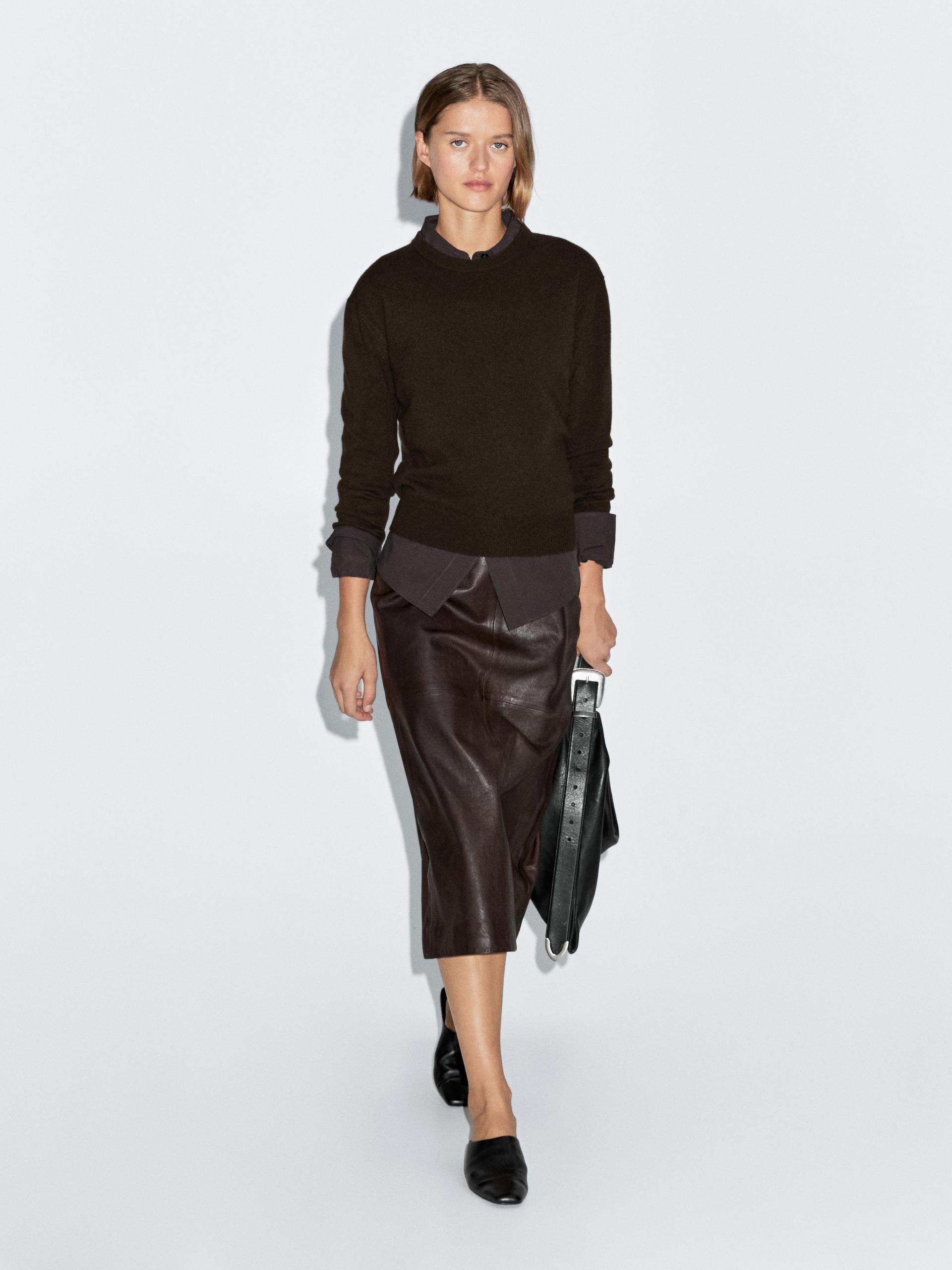 Jersey Punto Cuello Redondo Mezcla Lana - Marrón - S - Massimo Dutti - Mujer
