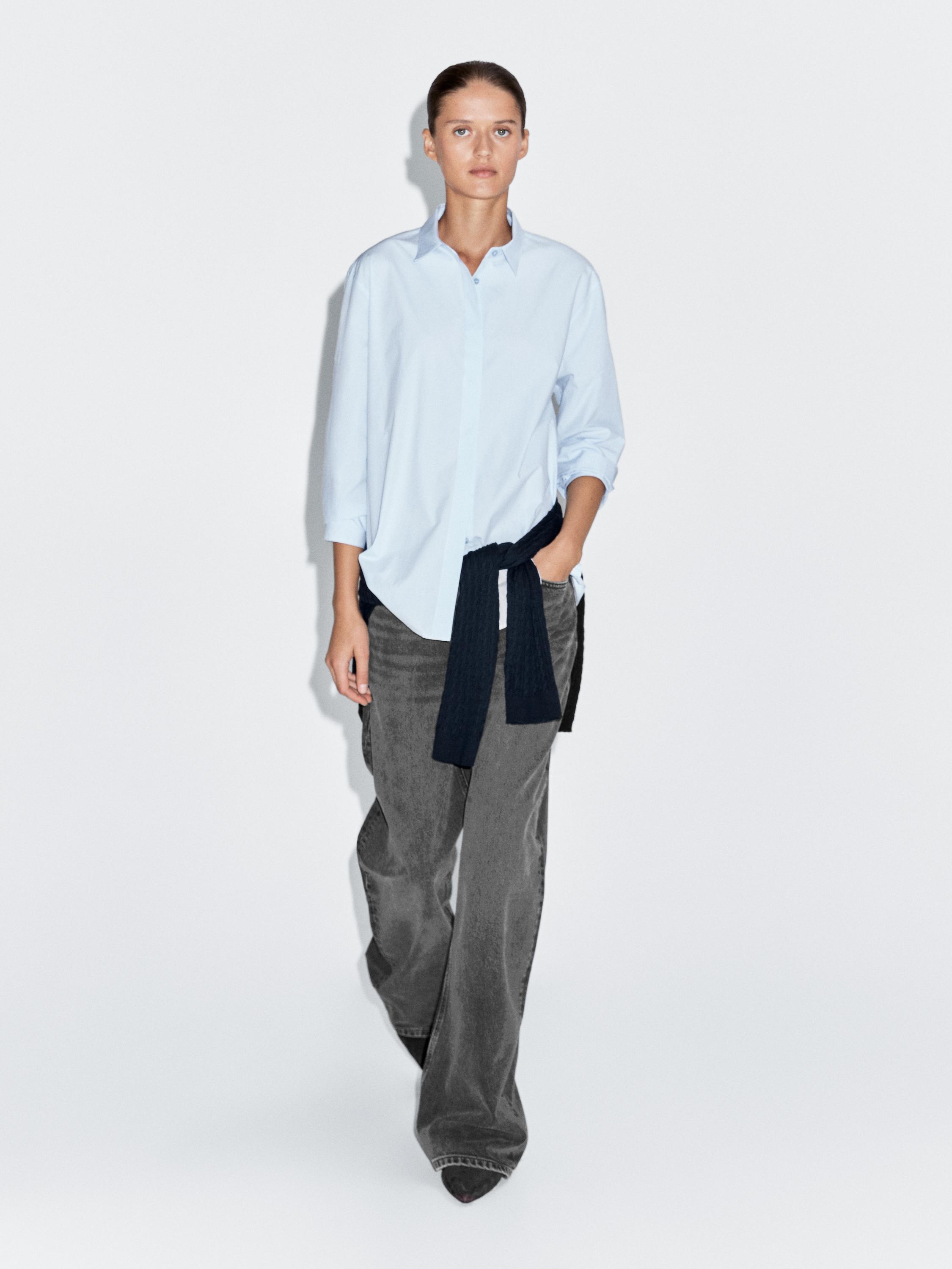 Poplin shirt with hidden buttons — SKY BLUE