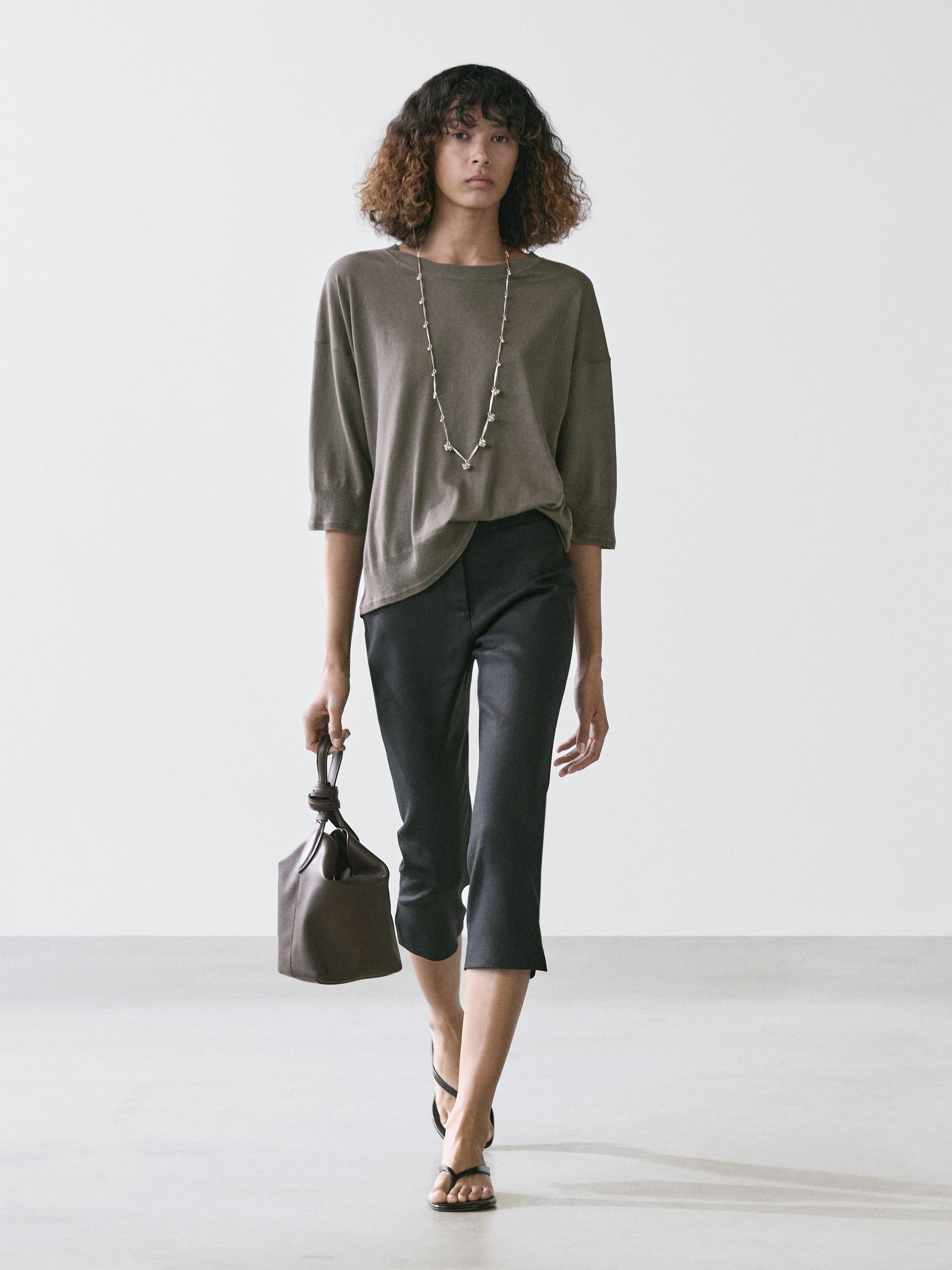 Pull En Coton Mélangé - Marron Taupe - S - Massimo Dutti - Femme