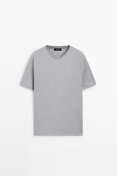 Melange cotton short sleeve T-shirt — GREY MARL 2