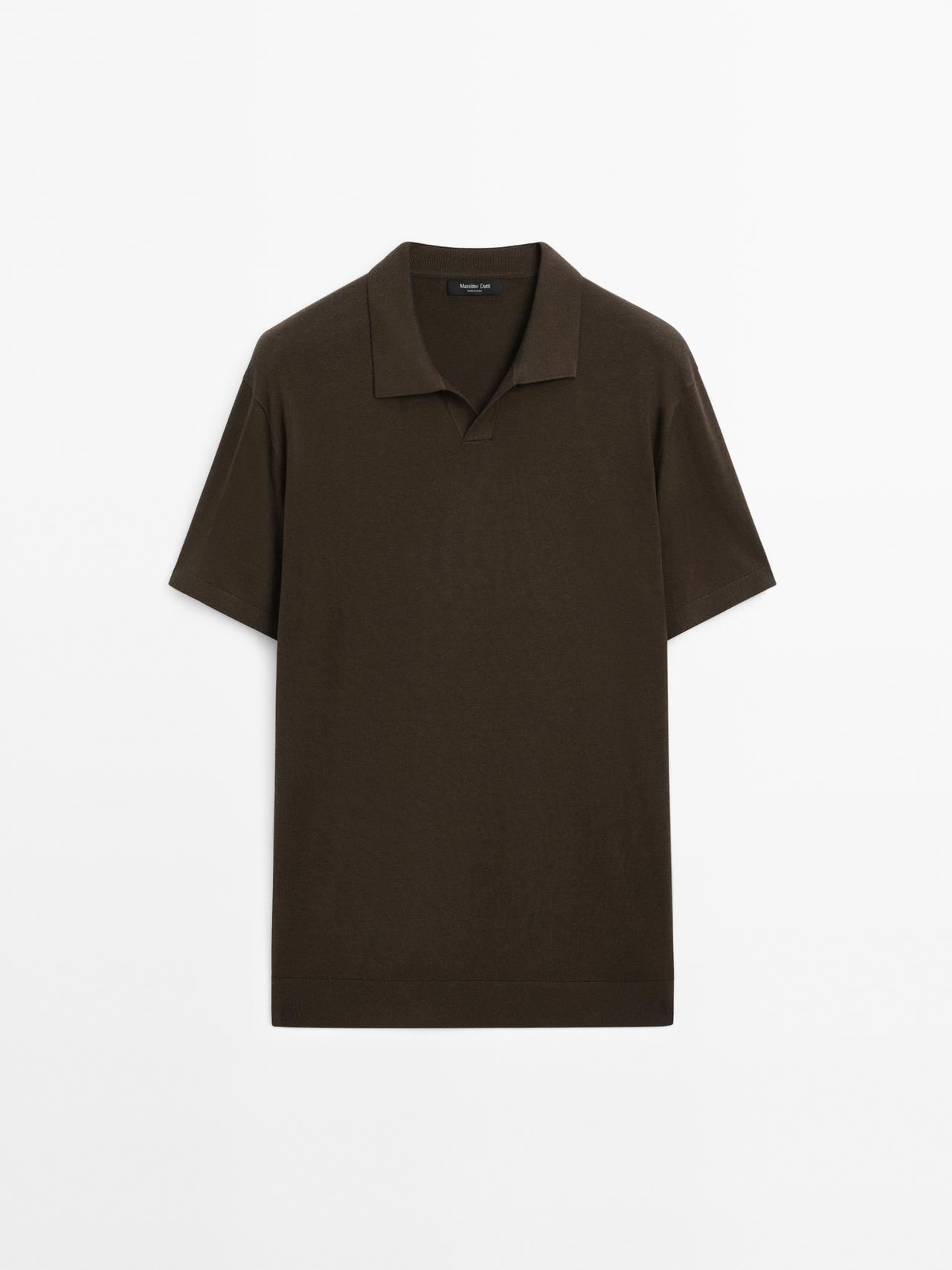 Massimo Dutti - Herre - Kortærmet Polotrøje Med V-Udskæring - Kaki - M