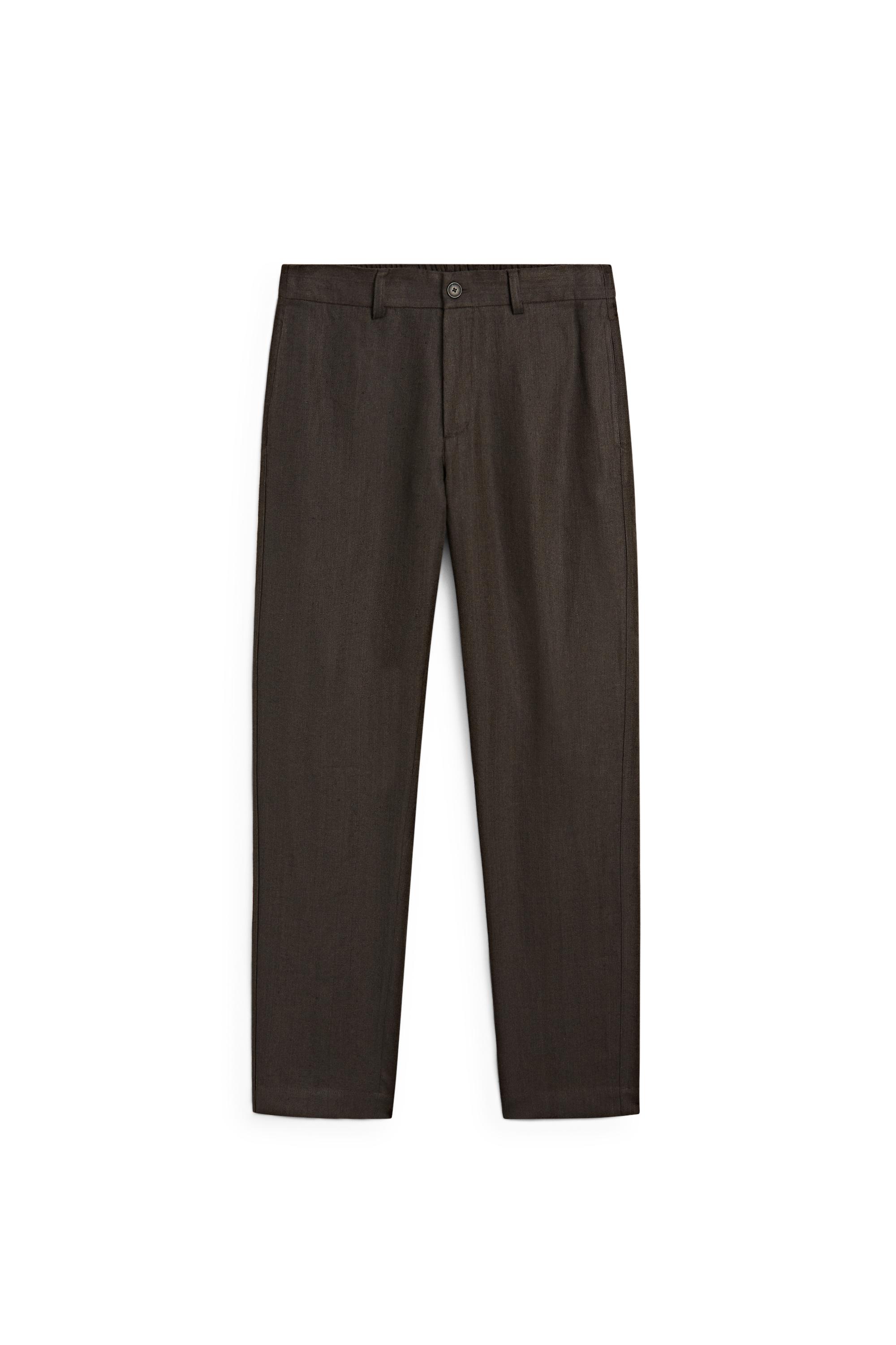 100% linen pants with elastic waist — BROWN