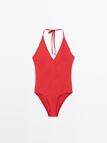 Halter V-neck swimsuit — BRIGHT RED 2