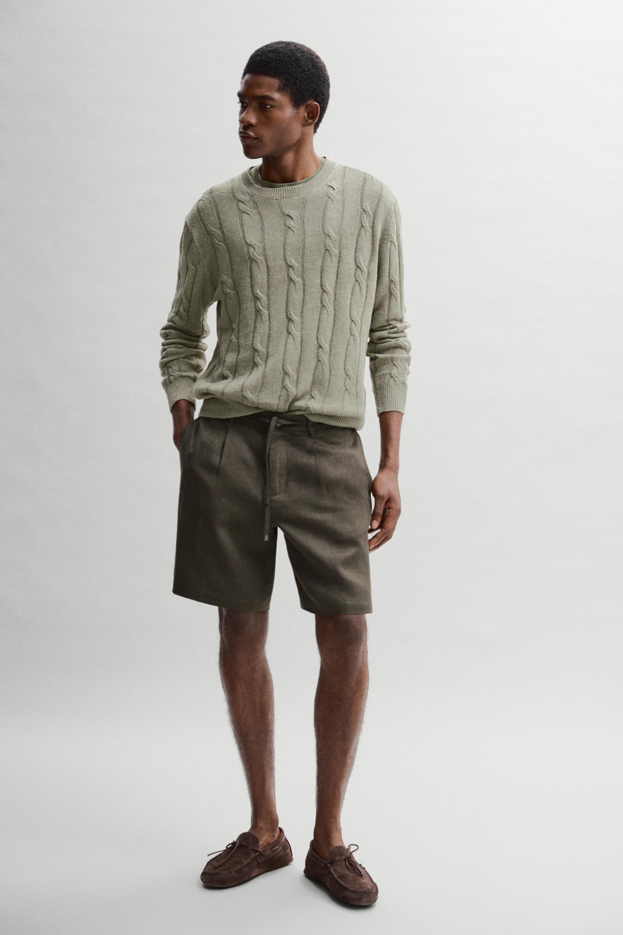 Linen co-ord elastic waist Bermuda shorts — DARK GREEN