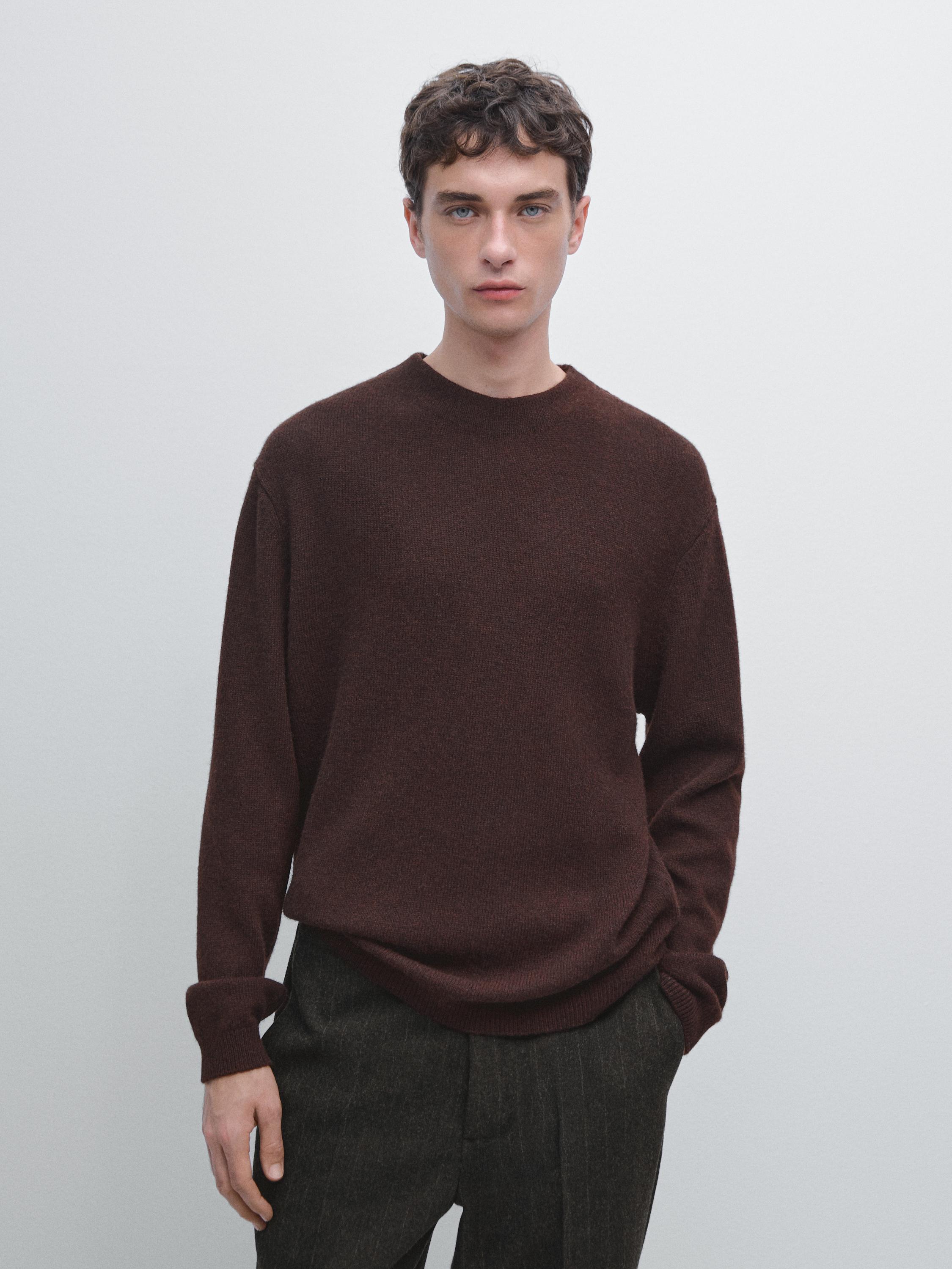 Wool blend crew neck knit sweater