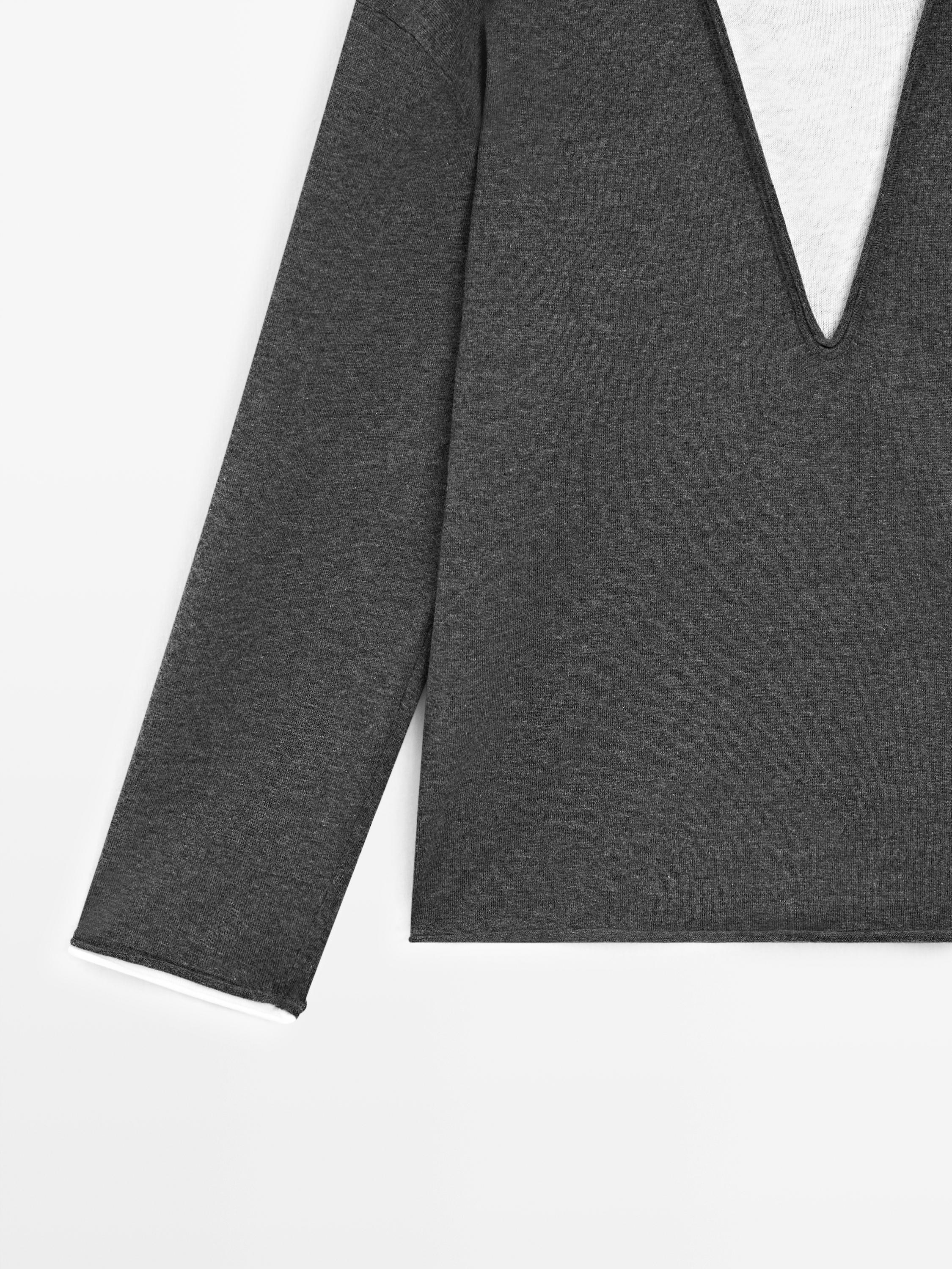 Cotton blend knit sweater with contrast fabric — CHARCOAL