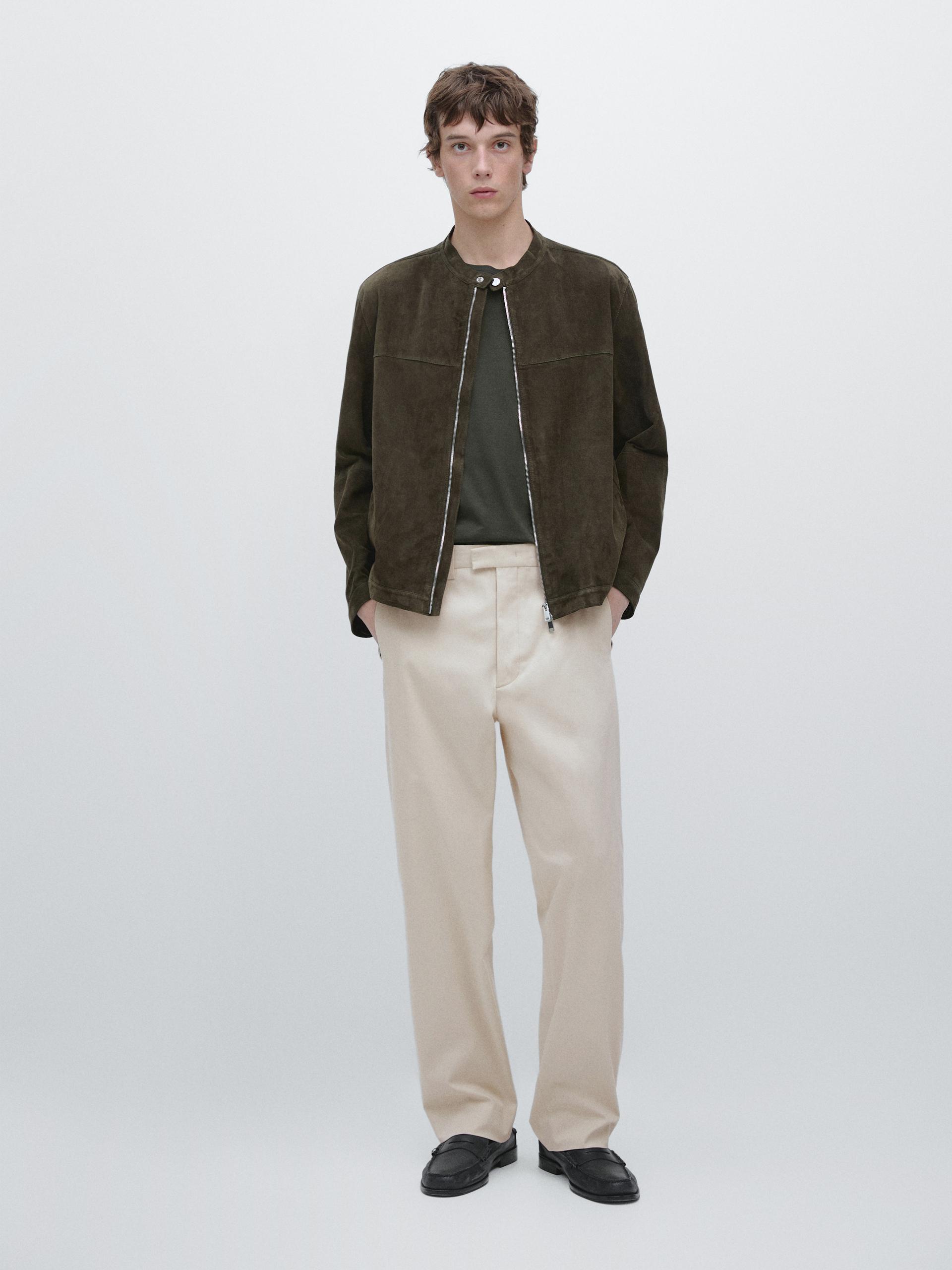 Massimo Dutti Barrel Fit Trousers In Neutral