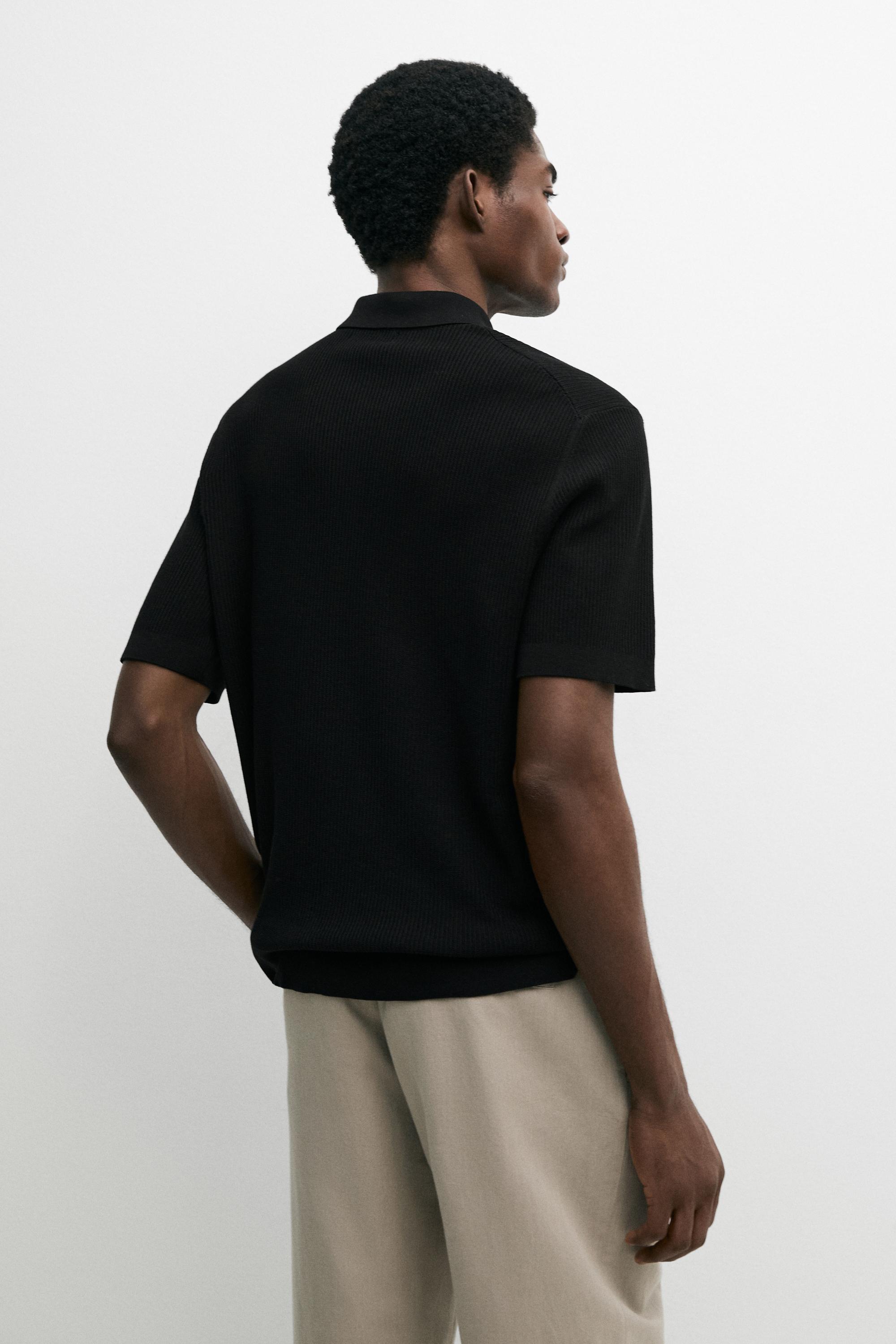 Knit polo sweater with quarter-zip collar — BLACK