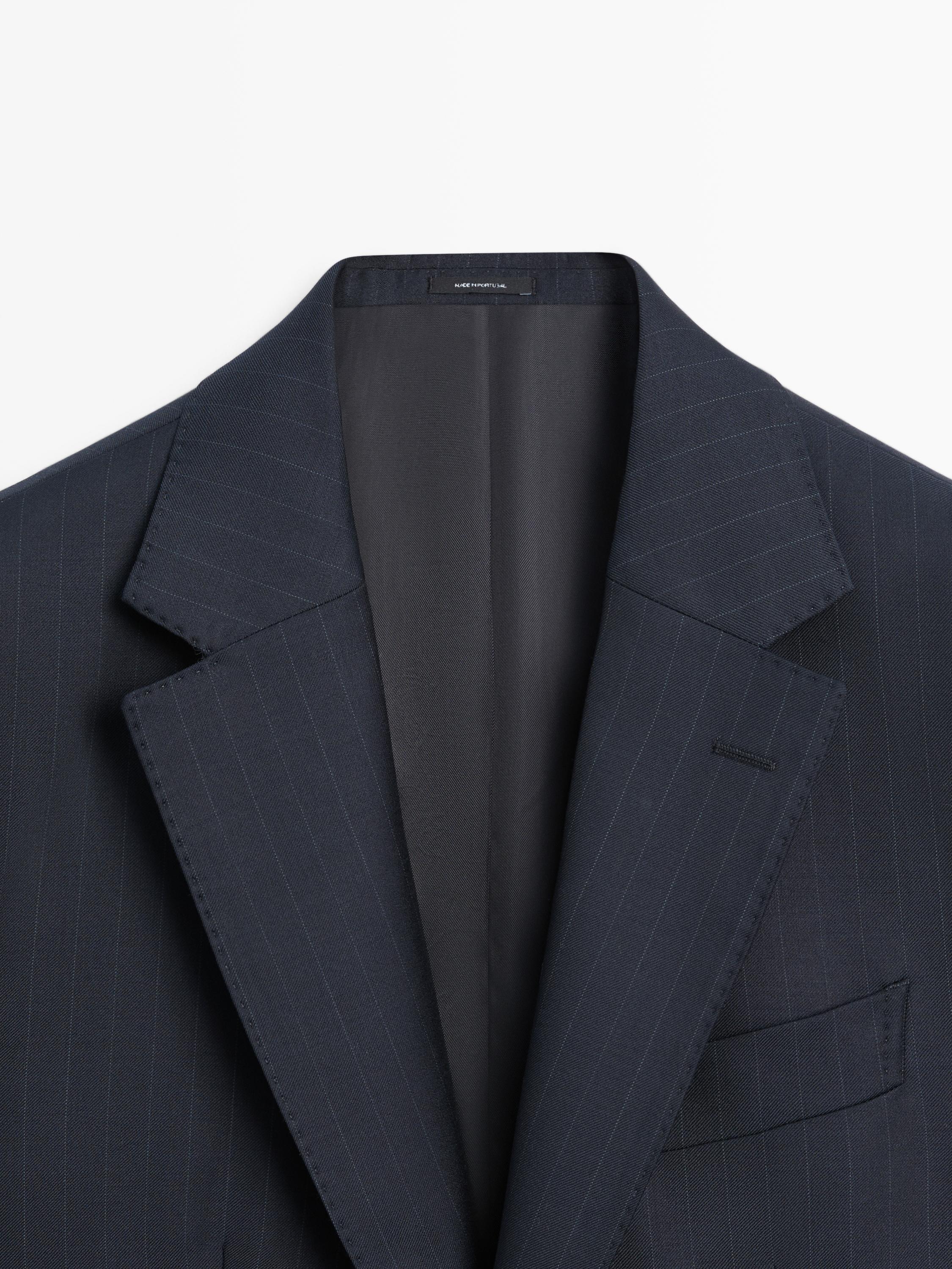 100% cool wool striped suit blazer — NAVY BLUE