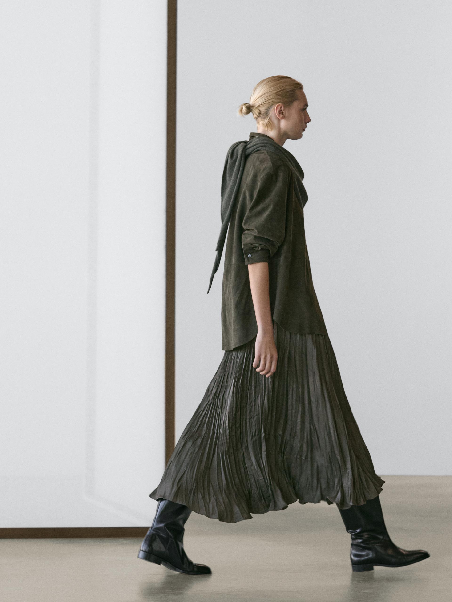 Jupe Longue Plissée Fluide - Plomb - S - Massimo Dutti - Femme