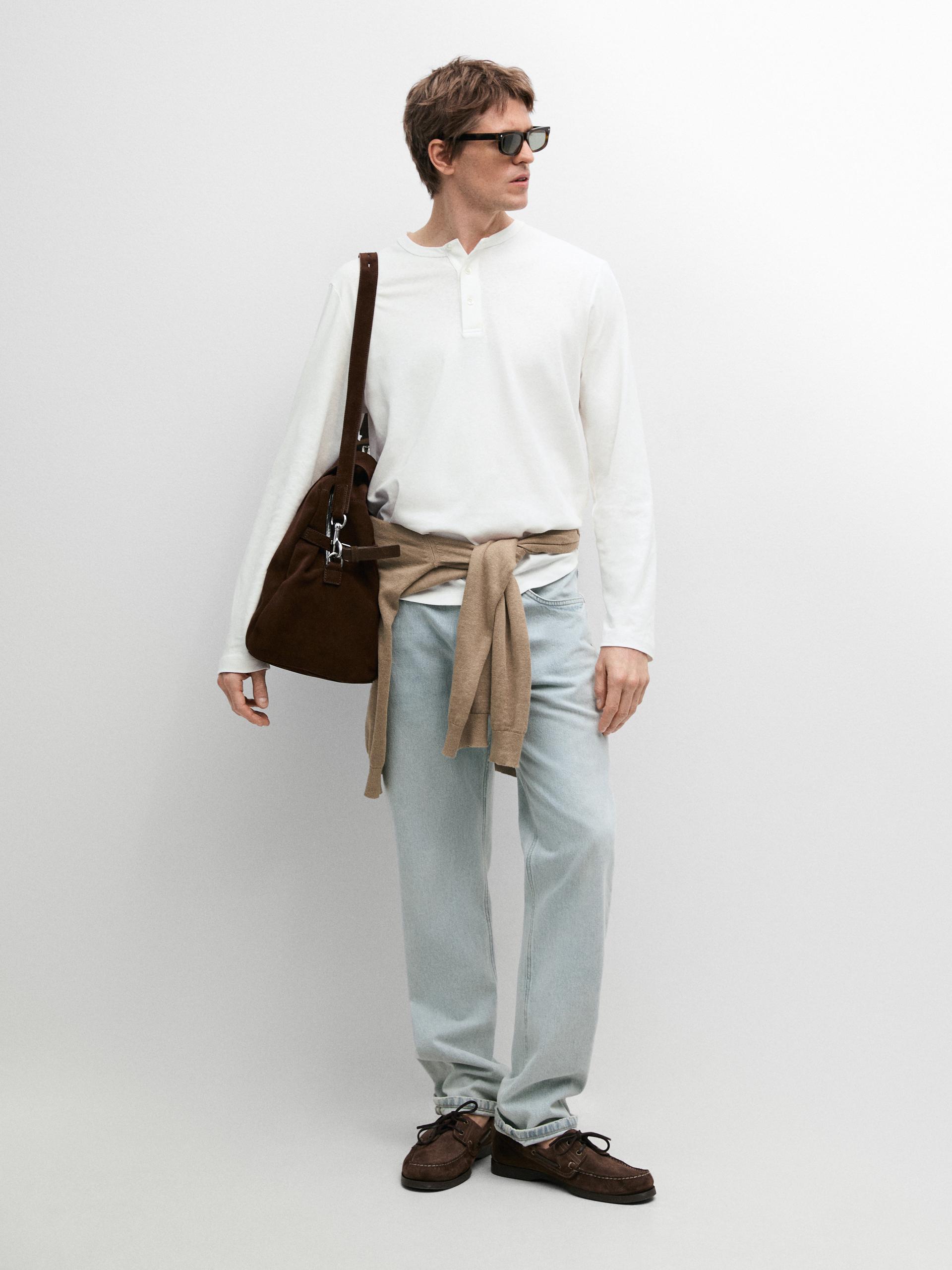 T-Shirt Manches Longues Détail Col - Blanc - Xl - Massimo Dutti - Homme