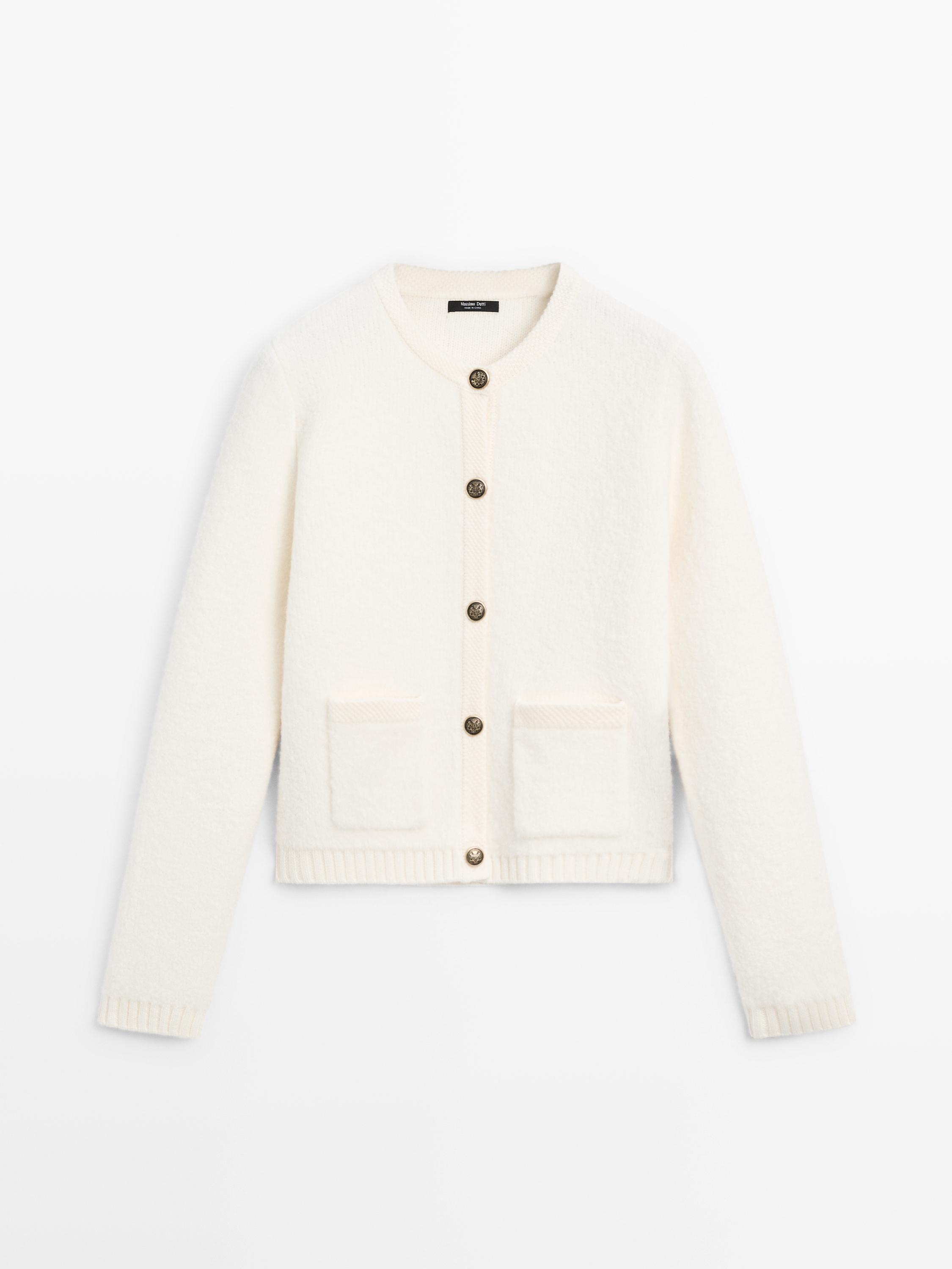 Short knit cardigan with gold button detail