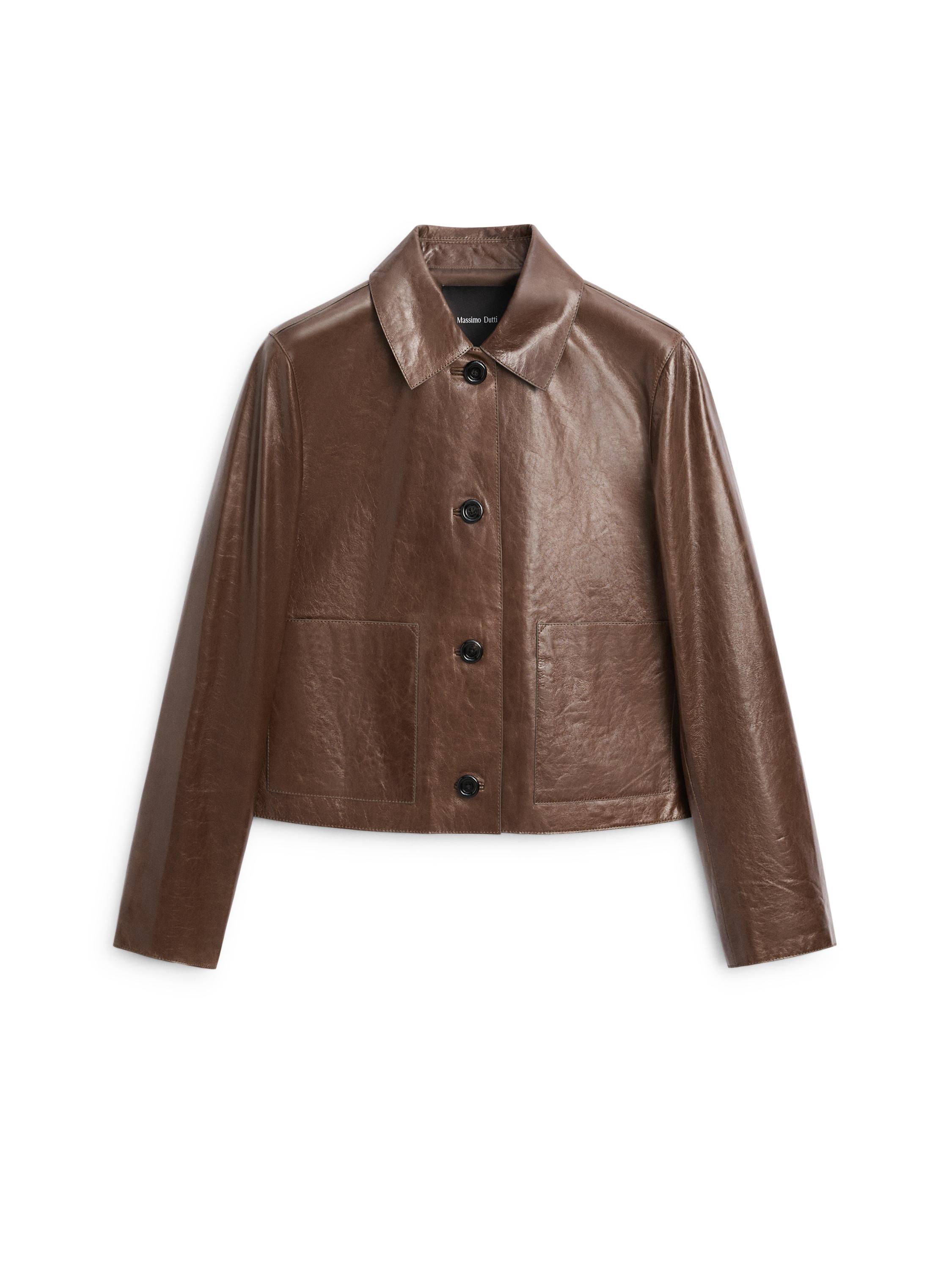 Cropped nappa leather jacket — MOLE BROWN