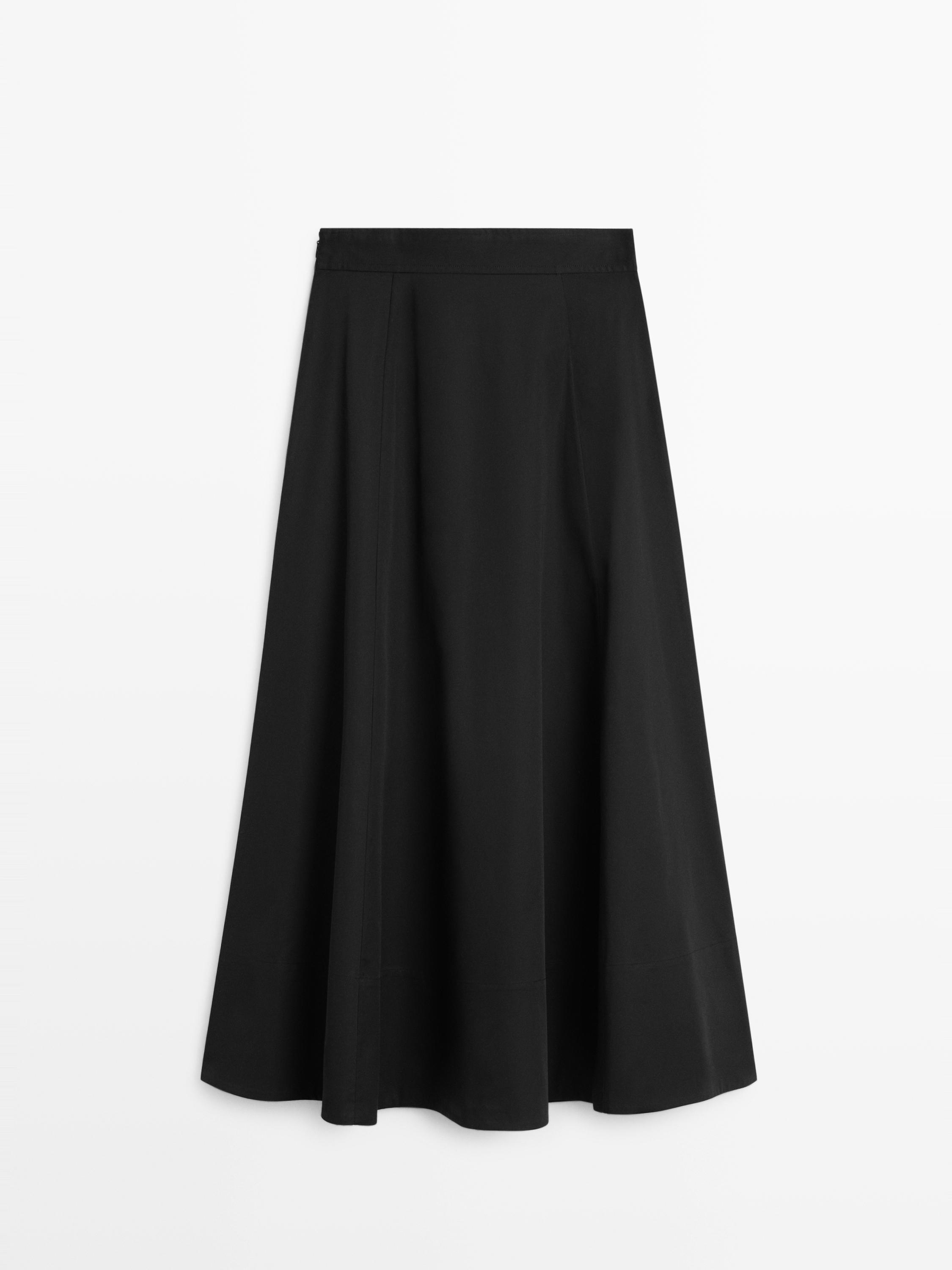 Midi skirt with box pleats — BLACK